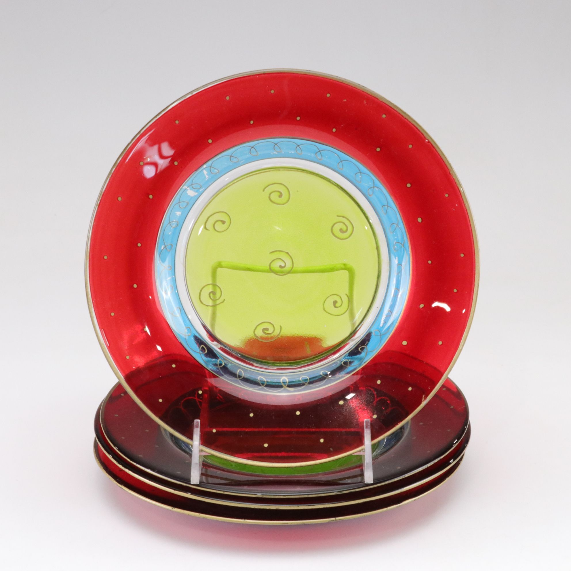 Four Pier 1 Colorful Glass Luncheon Plates