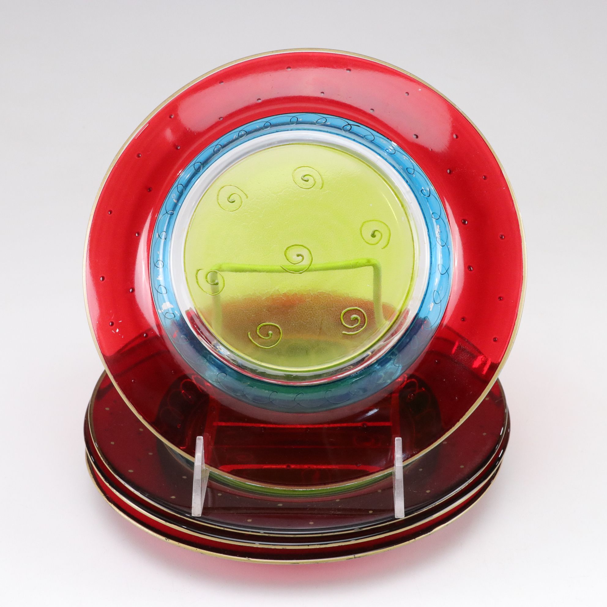 Four Pier 1 Colorful Glass Luncheon Plates