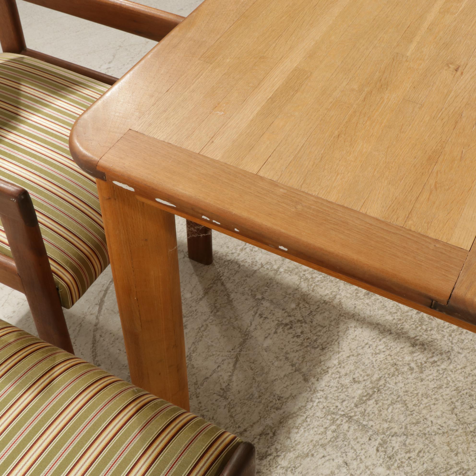 Modernist Walnut and Oak Dining Table with Six Walnut Chairs, Late 20th Century