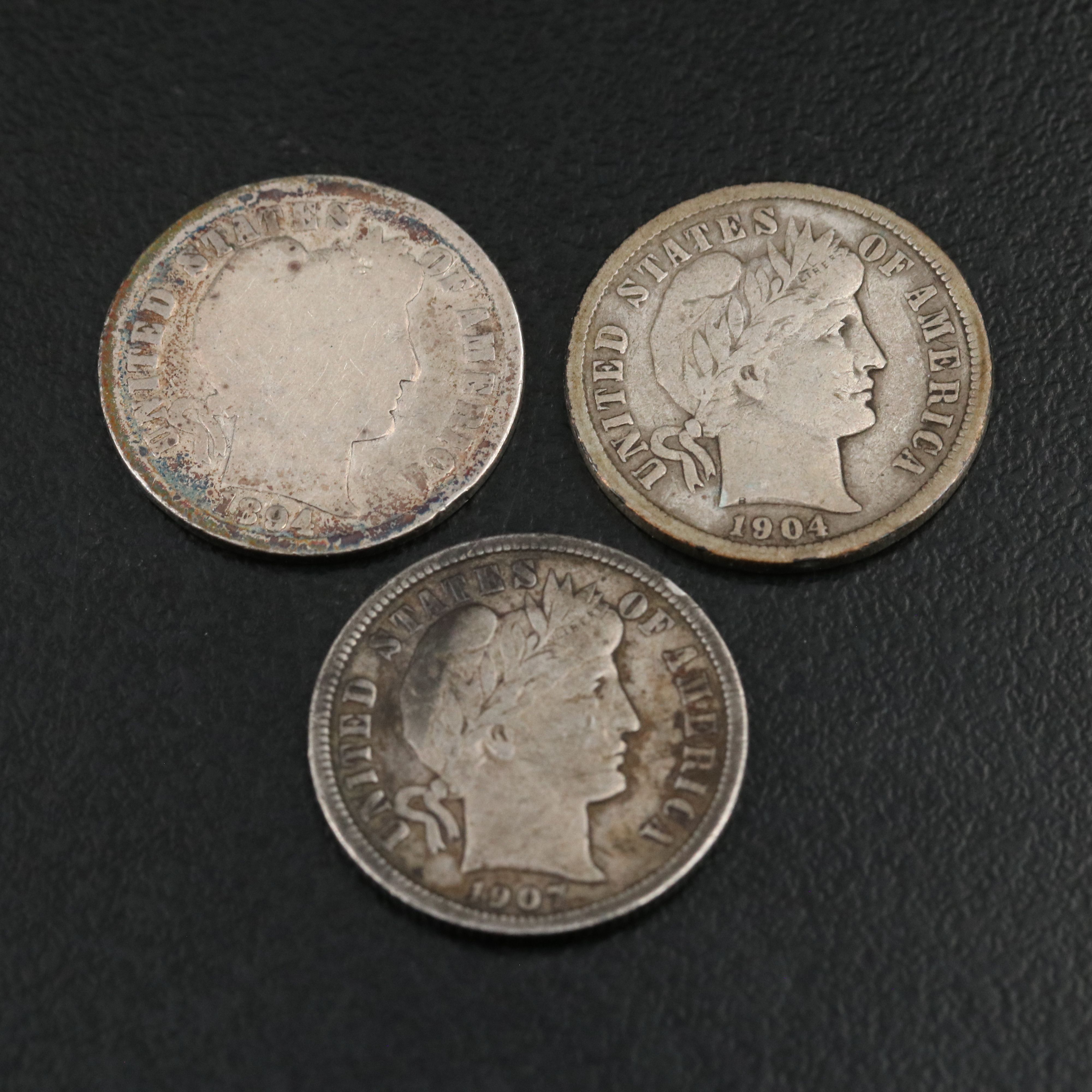 Group of Nine Different Barber Dimes with an 1894