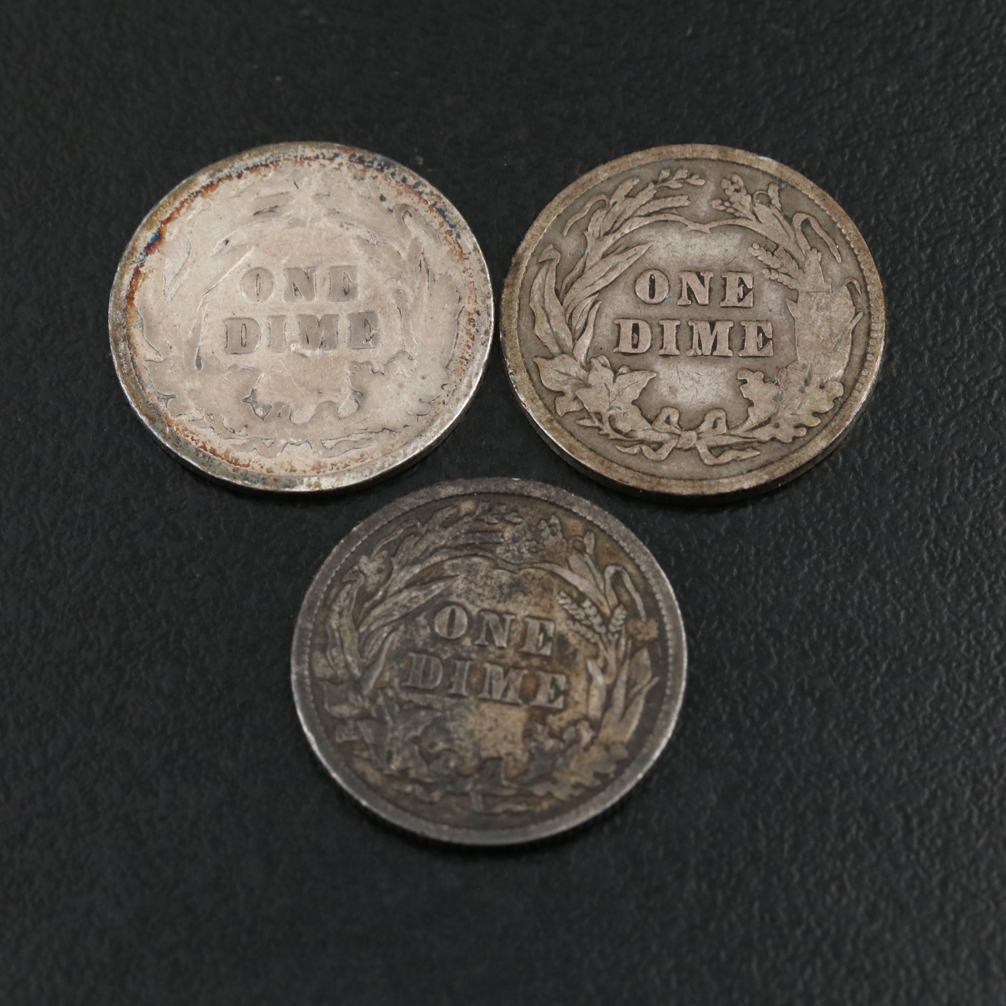 Group of Nine Different Barber Dimes with an 1894