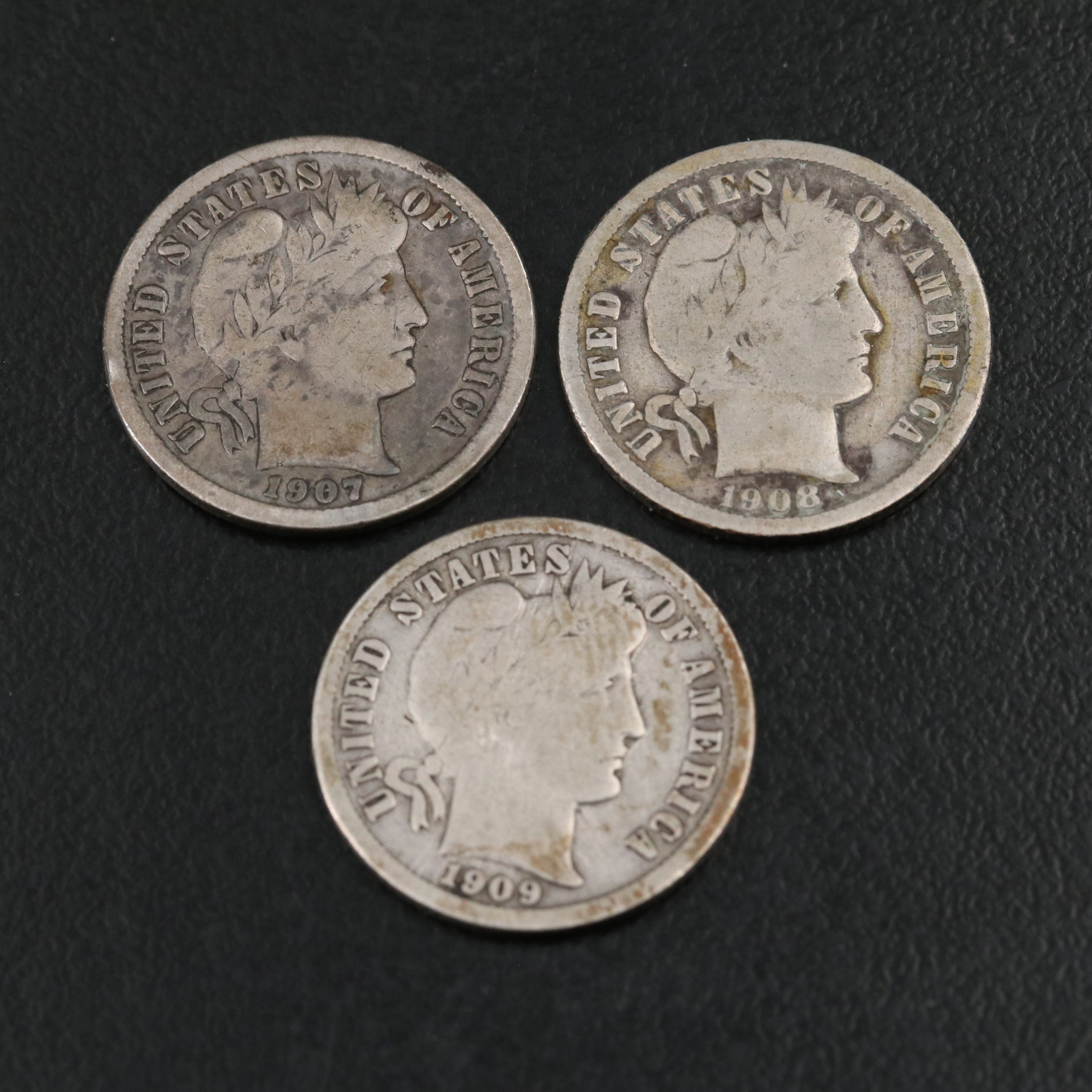 Group of Nine Different Barber Dimes with an 1894