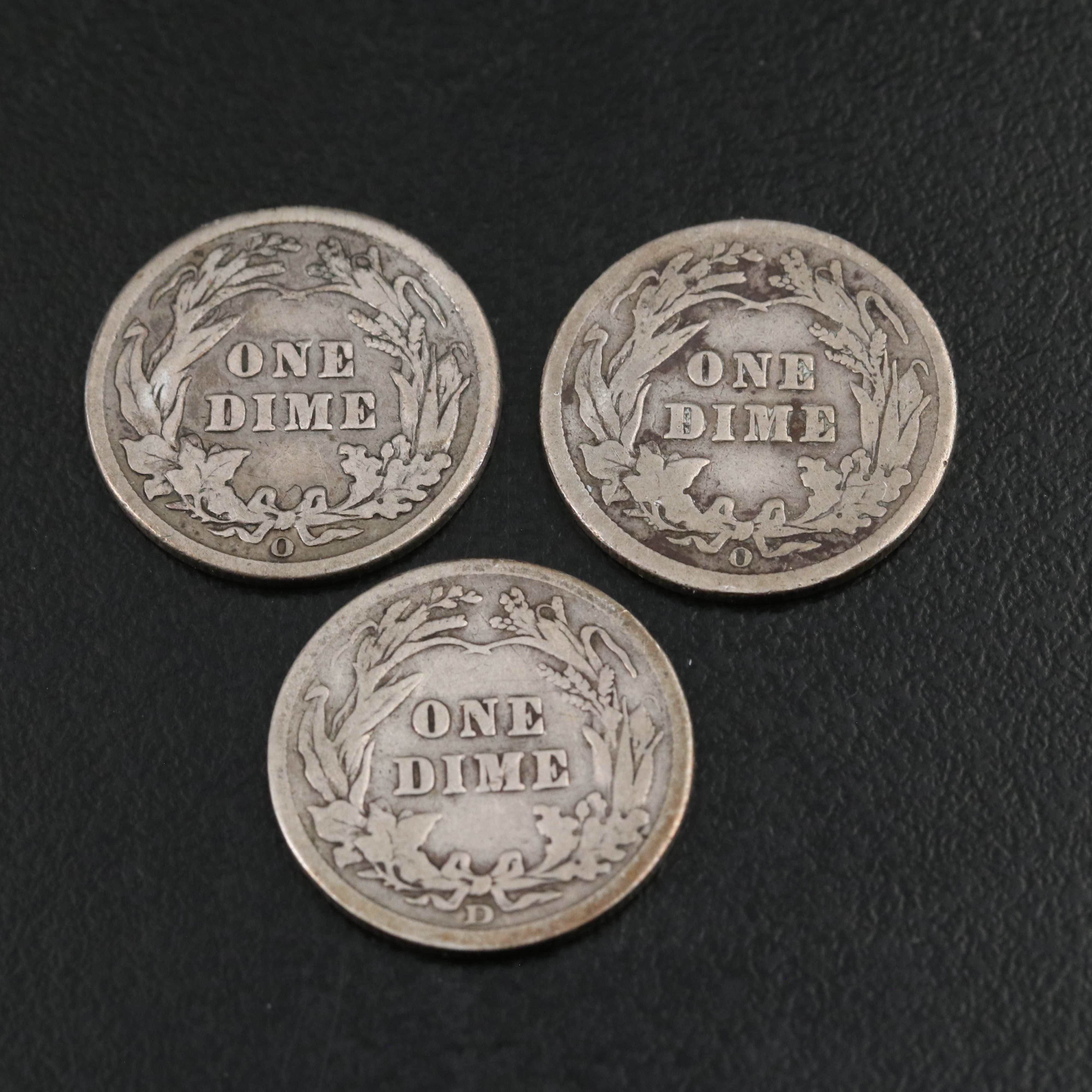 Group of Nine Different Barber Dimes with an 1894