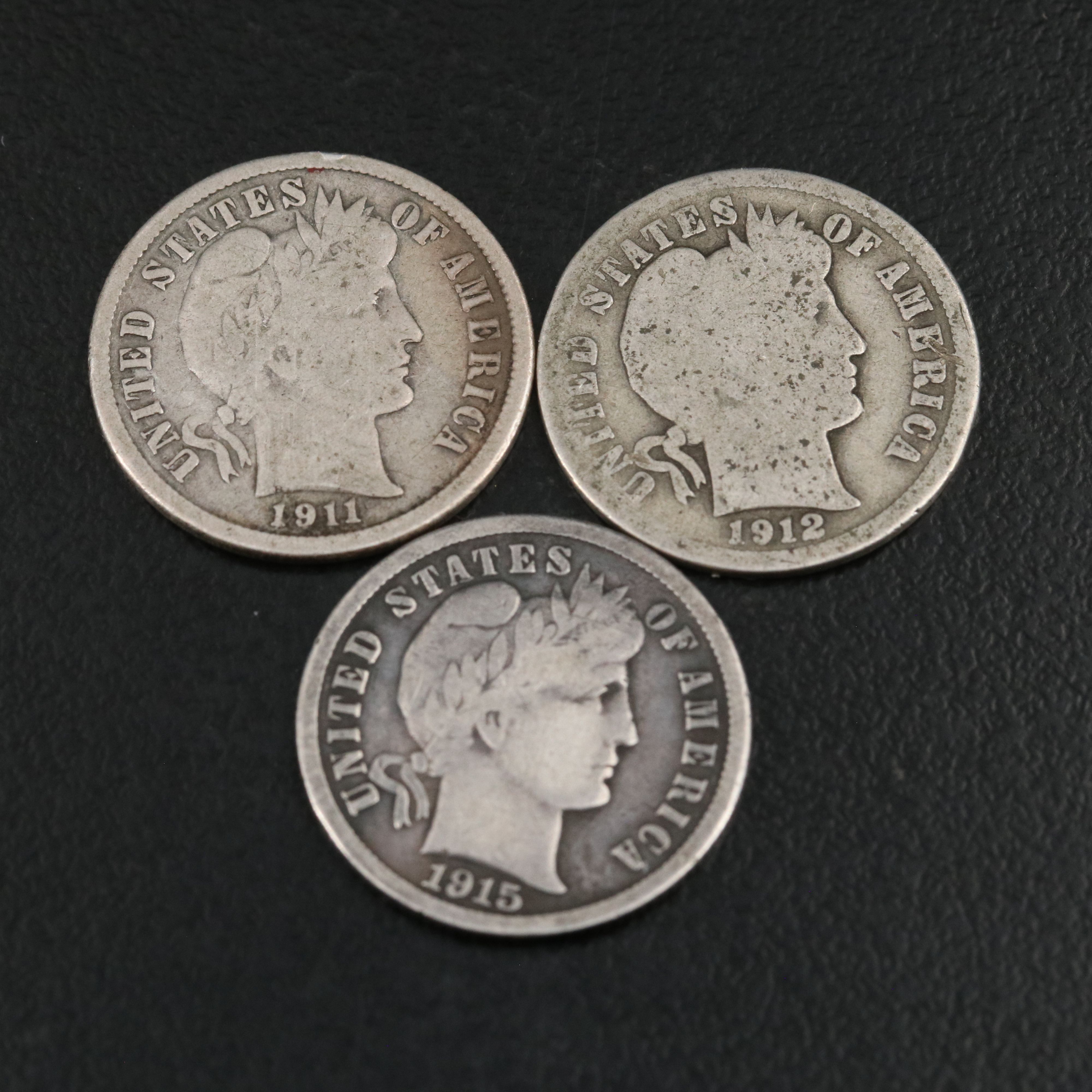 Group of Nine Different Barber Dimes with an 1894