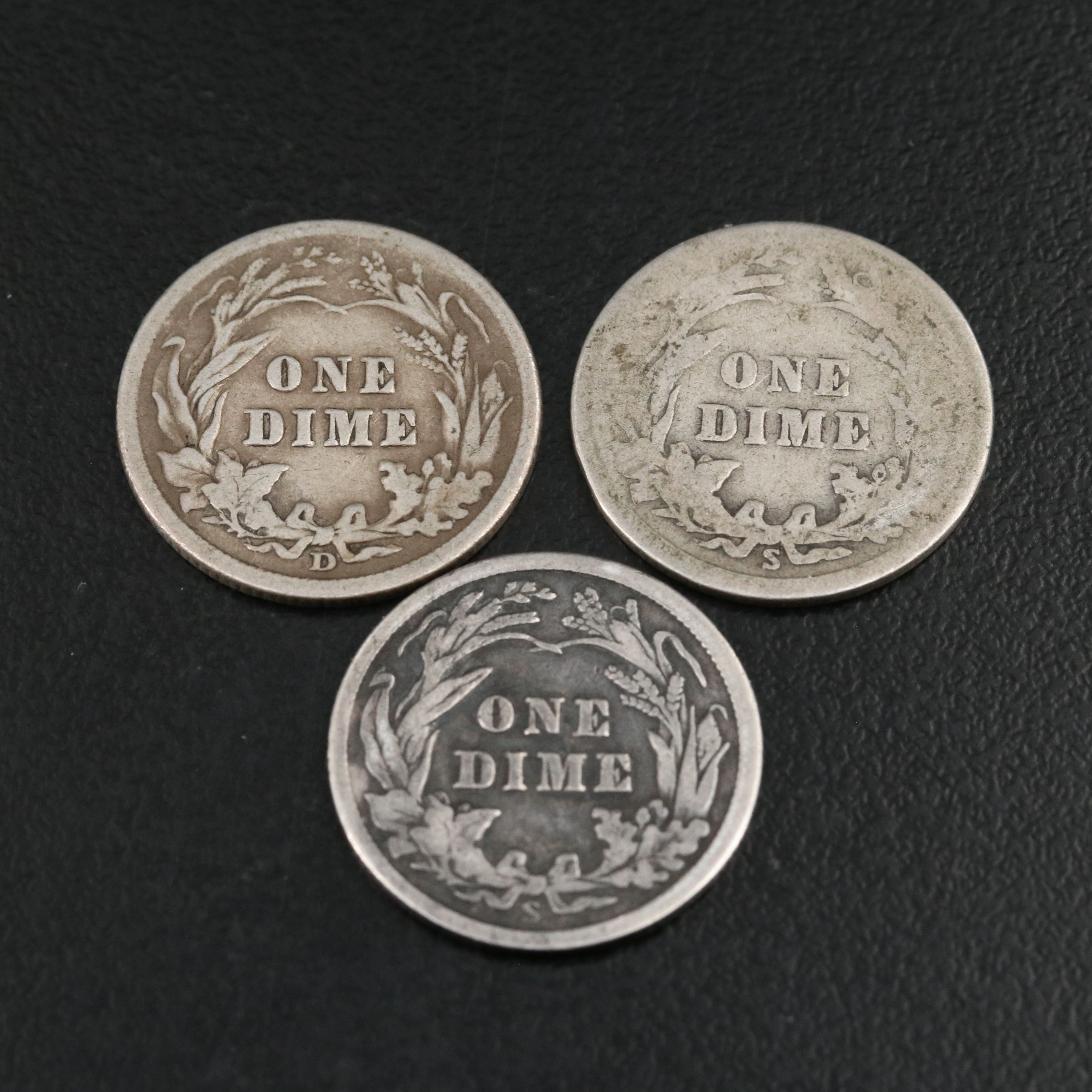 Group of Nine Different Barber Dimes with an 1894
