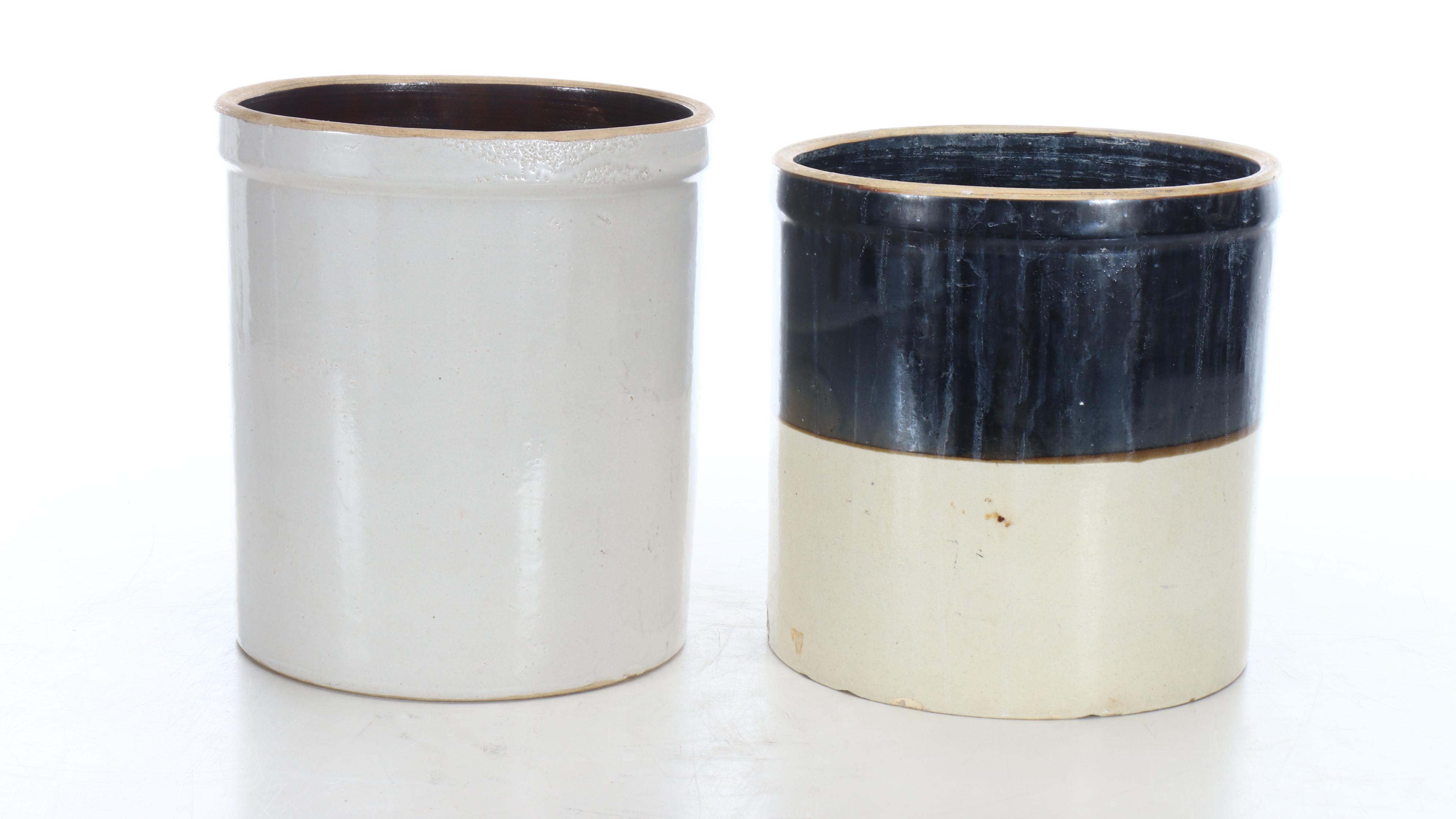 Robinson Ransbottom Crown with Other Two-Tone Five Gallon Stoneware Crocks