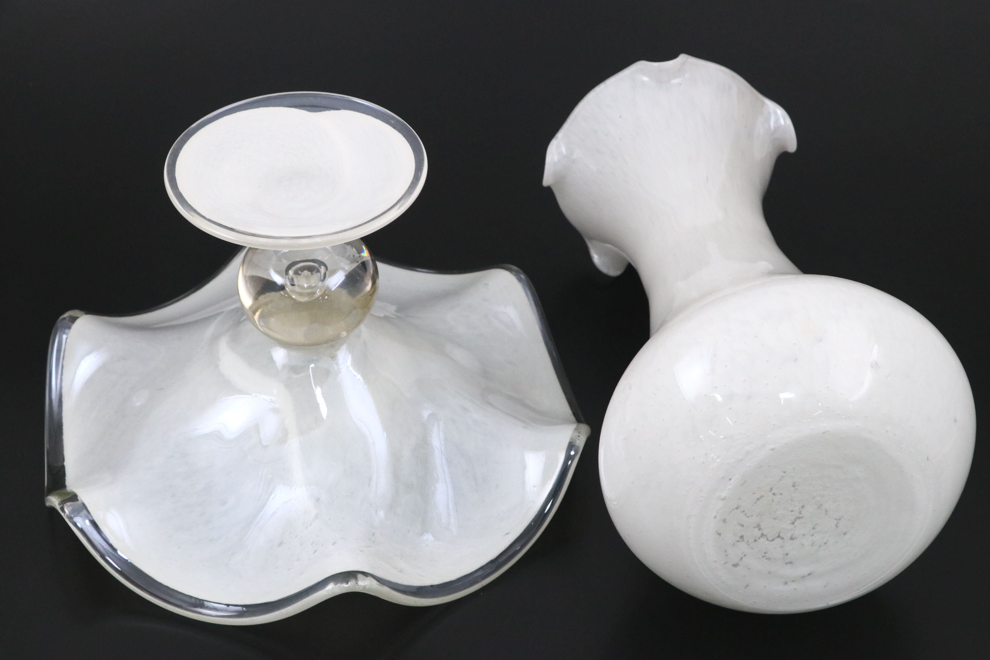 Crystal Clear Italian Glass Vase and Art Glass Compote with Platters