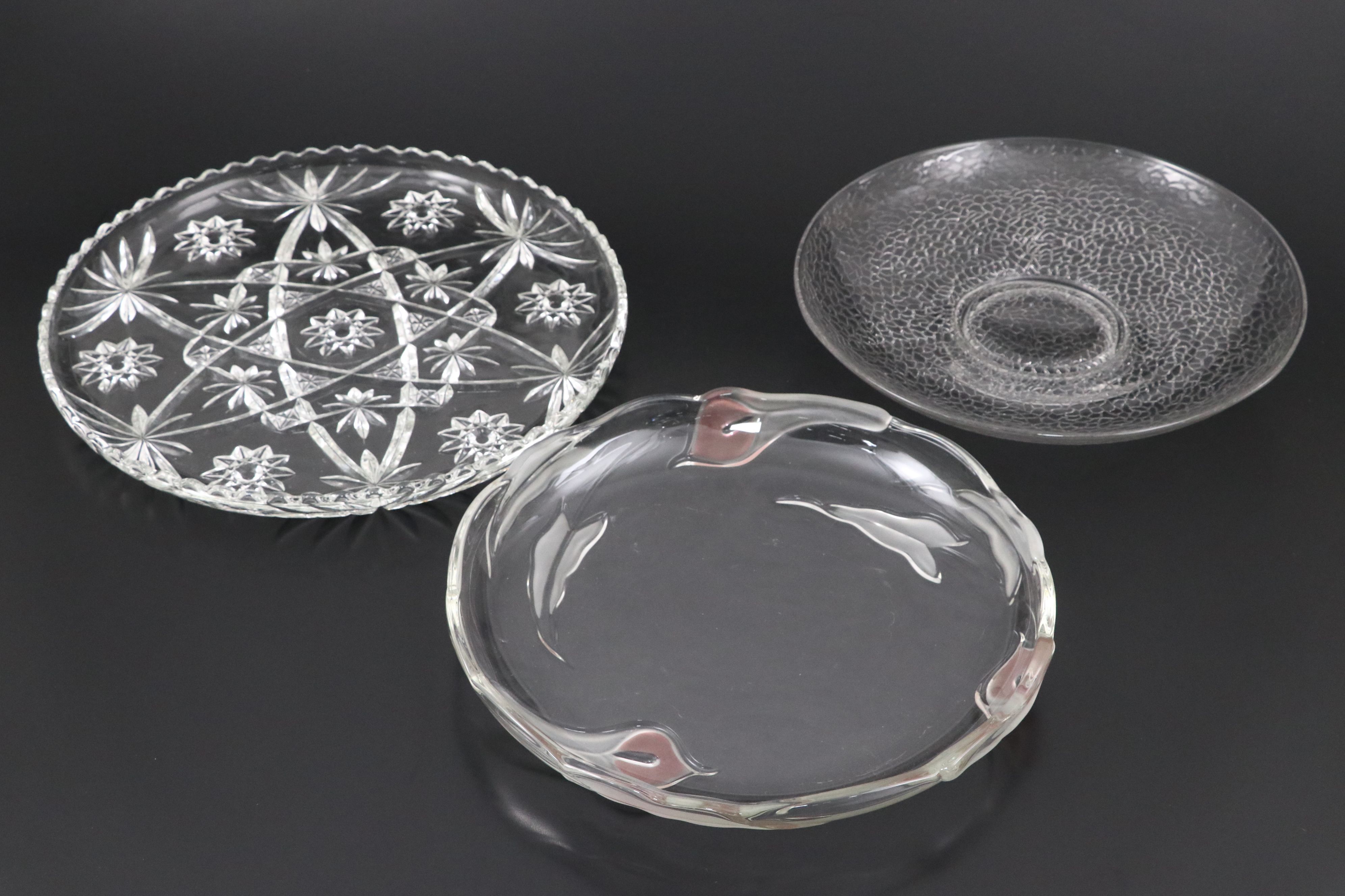 Crystal Clear Italian Glass Vase and Art Glass Compote with Platters