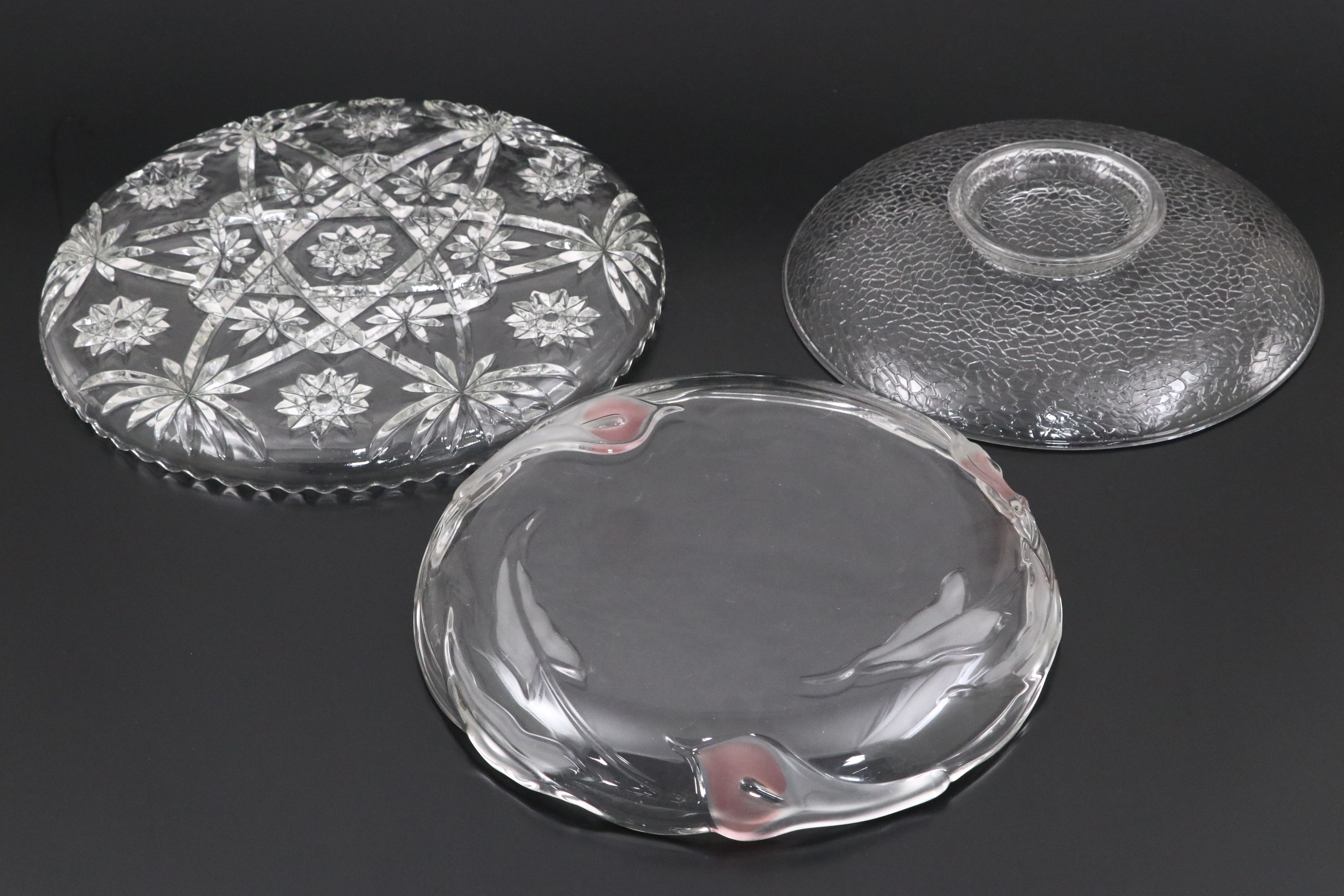 Crystal Clear Italian Glass Vase and Art Glass Compote with Platters