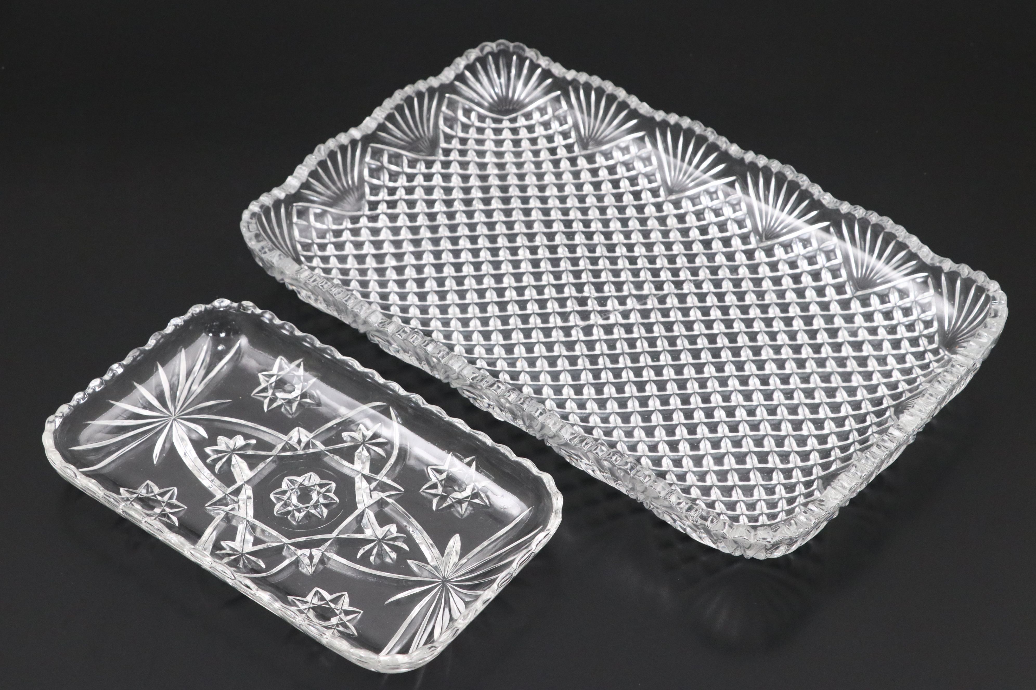 Crystal Clear Italian Glass Vase and Art Glass Compote with Platters