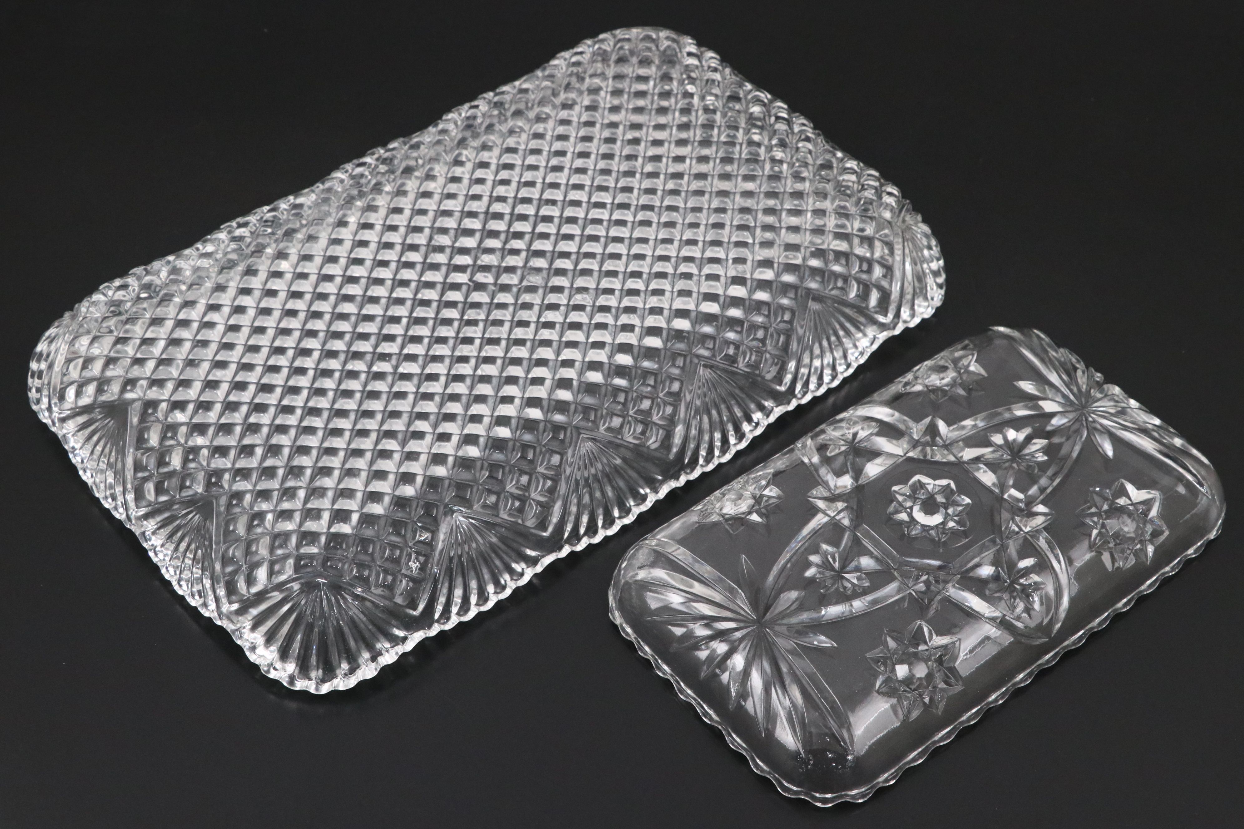 Crystal Clear Italian Glass Vase and Art Glass Compote with Platters