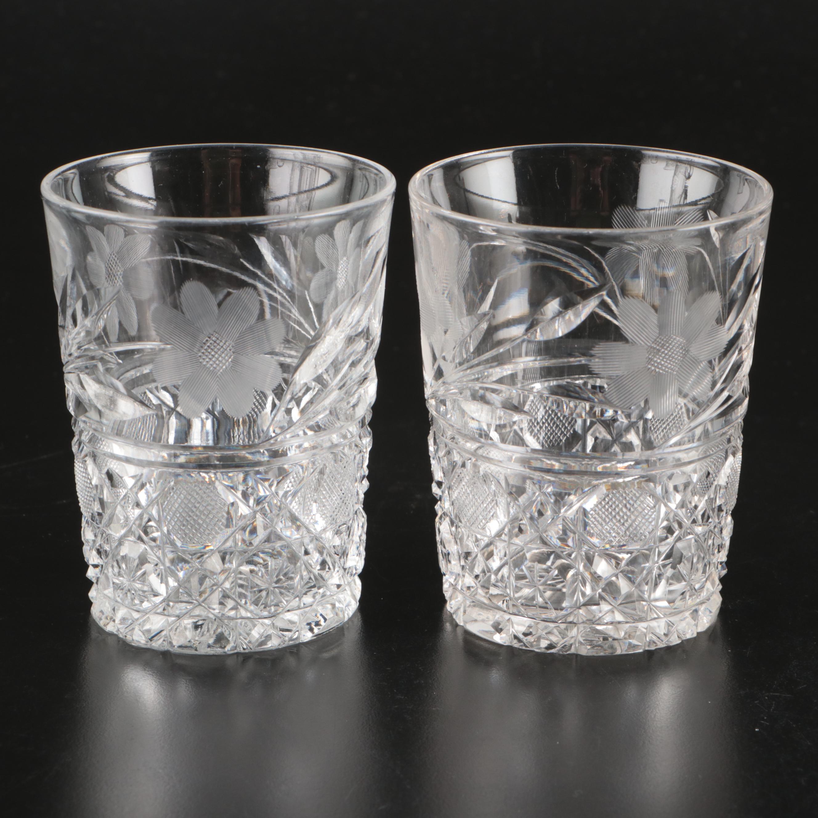American Brilliant Style Cut and Etched Glass Pitchers and Drinkware