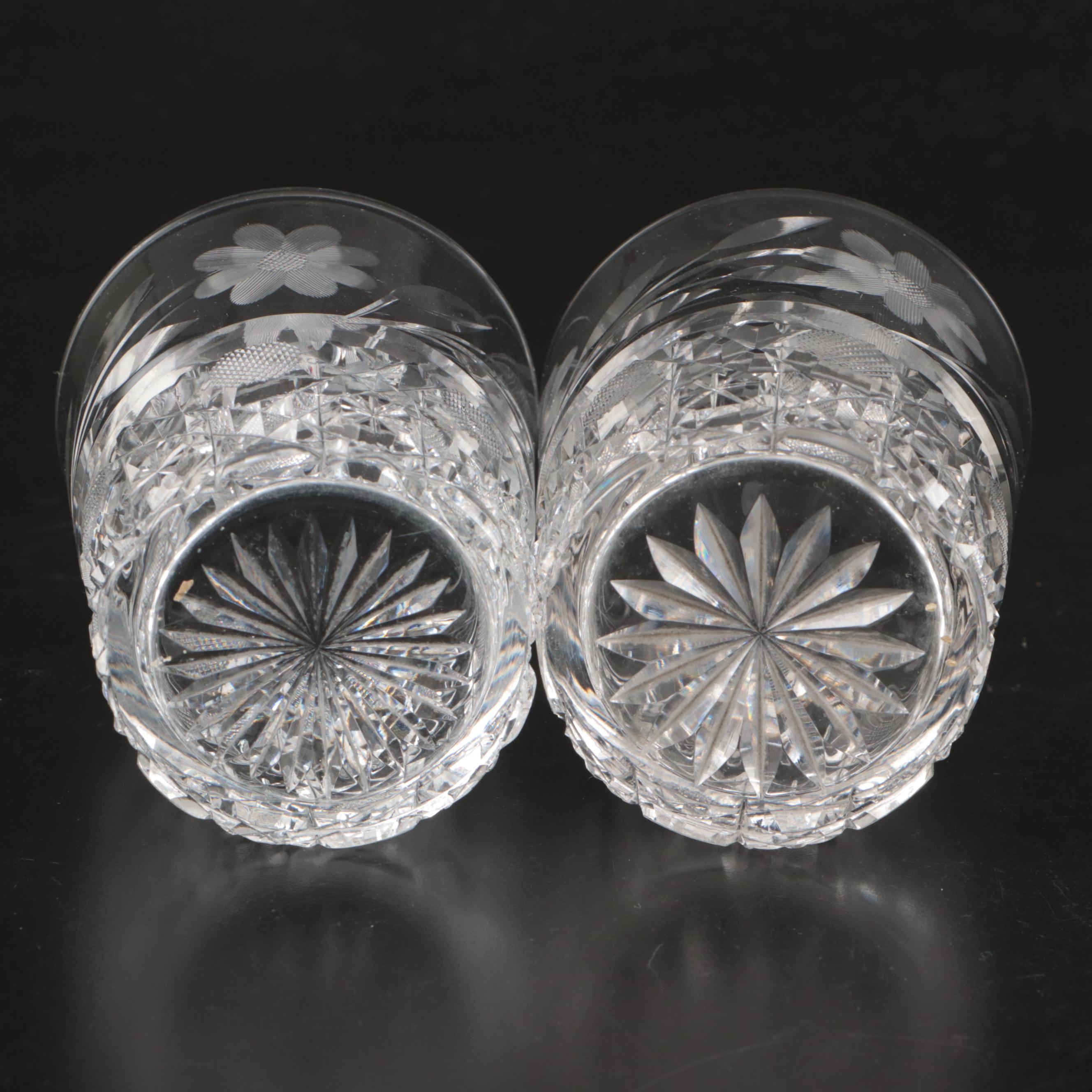 American Brilliant Style Cut and Etched Glass Pitchers and Drinkware