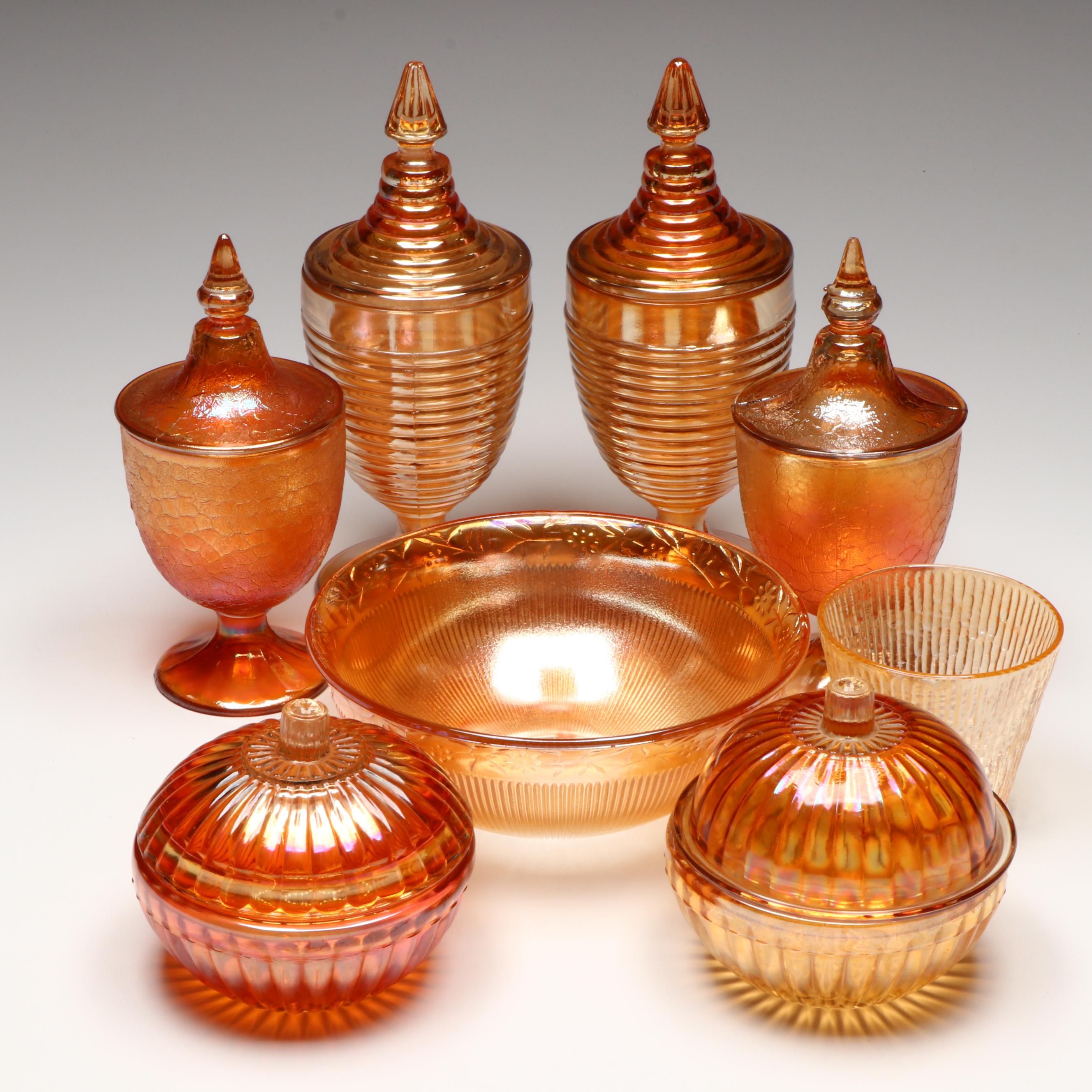 Imperial Crackle with Manhattan Apothecary Style Jars and Other Carnival Glass