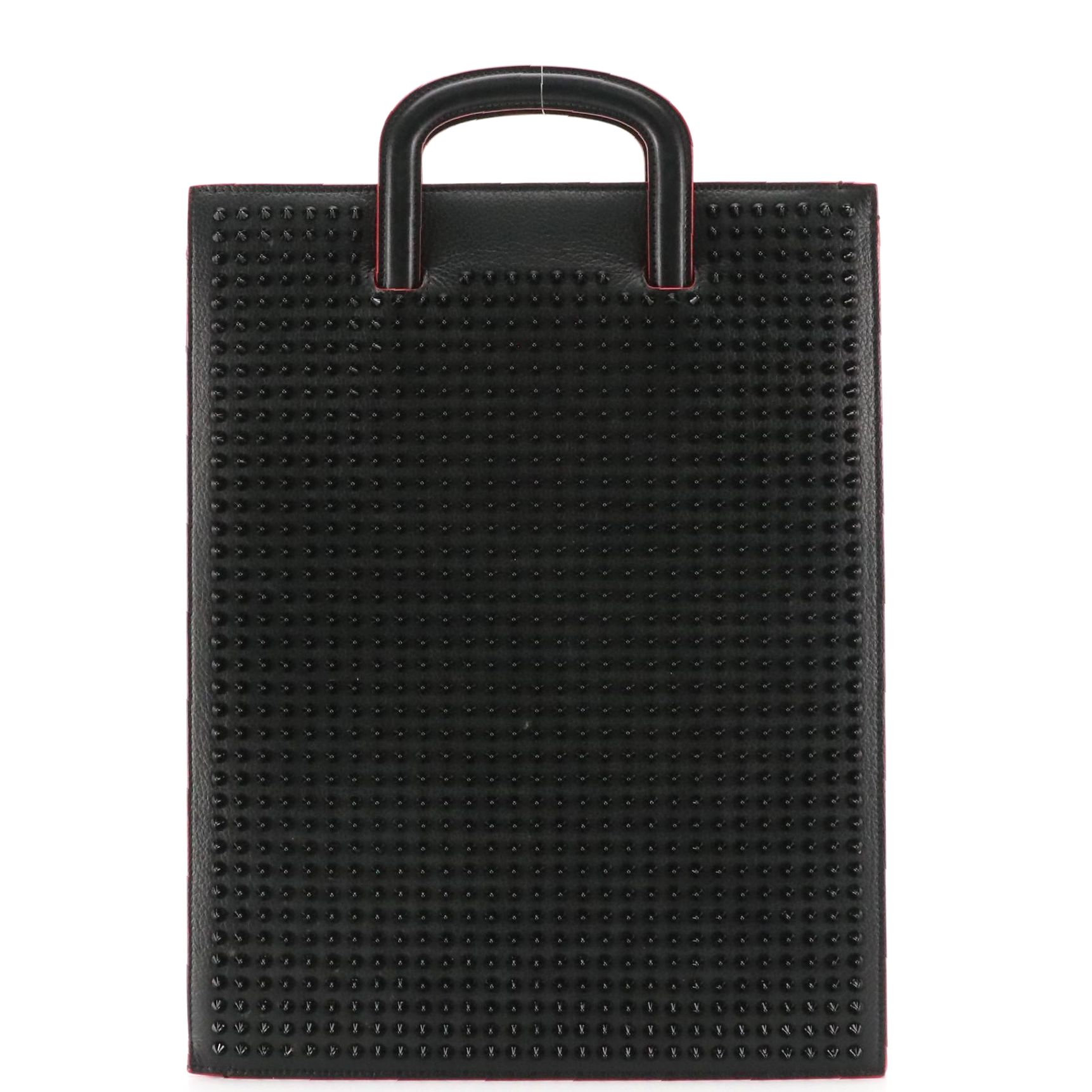 Christian Louboutin Trictrac Portfolio Handbag in Black Spiked Calfskin Leather