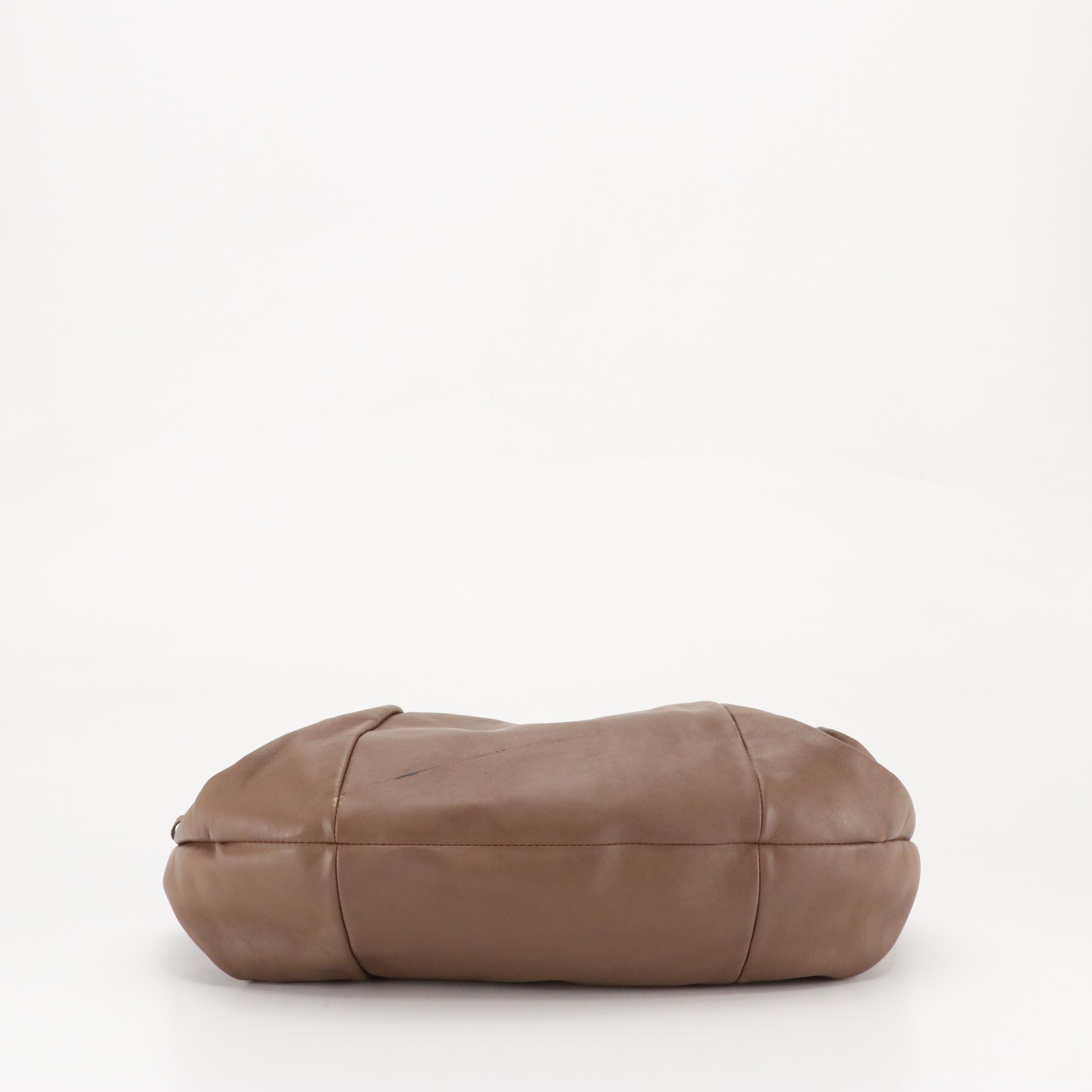 Salvatore Ferragamo Vara Bow Accented Hobo Bag in Mocha Brown Calfskin Leather