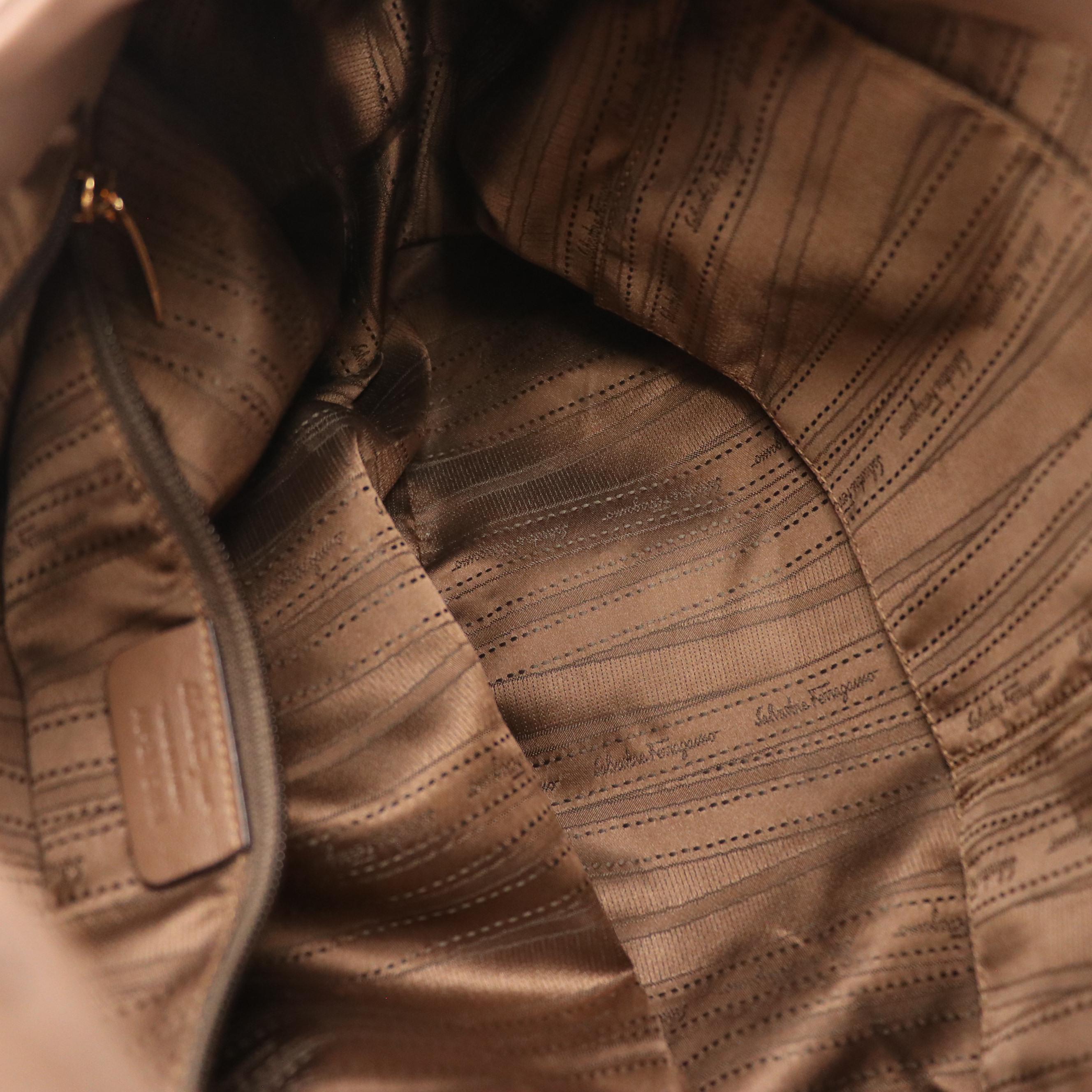 Salvatore Ferragamo Vara Bow Accented Hobo Bag in Mocha Brown Calfskin Leather