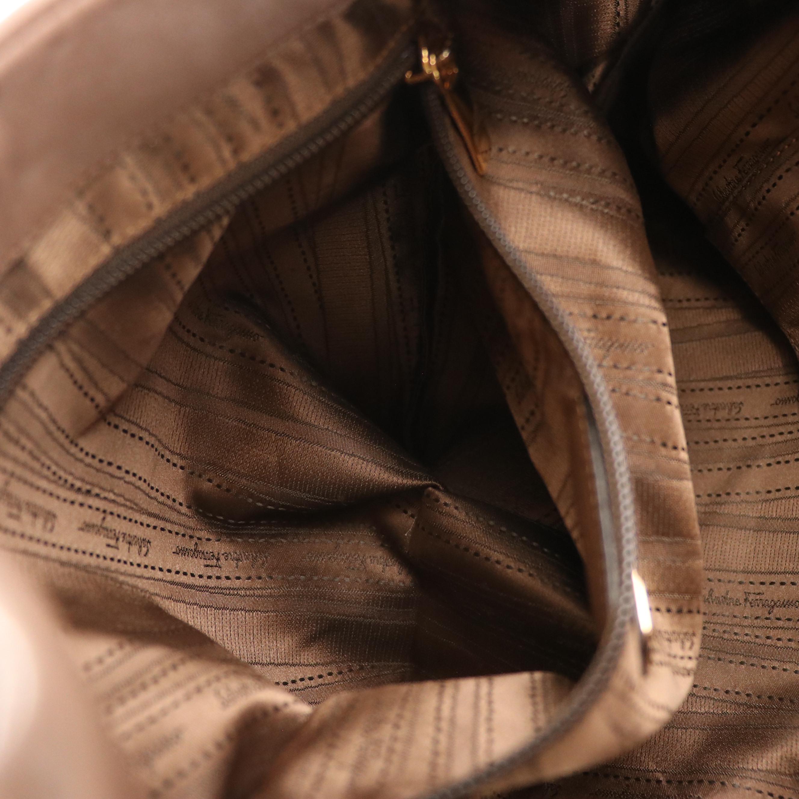 Salvatore Ferragamo Vara Bow Accented Hobo Bag in Mocha Brown Calfskin Leather