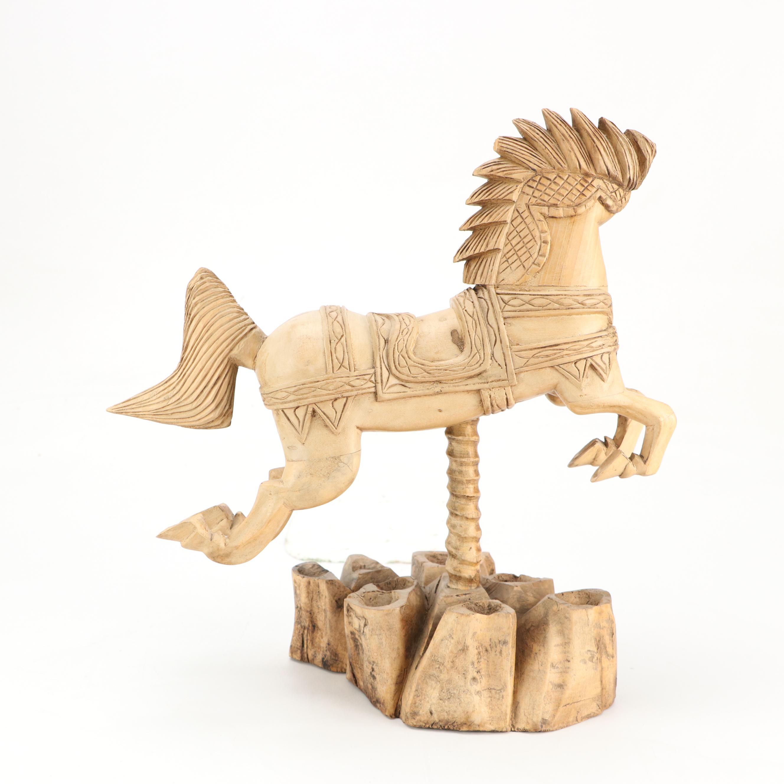 Carved Wood Carousel Horse Sculpture