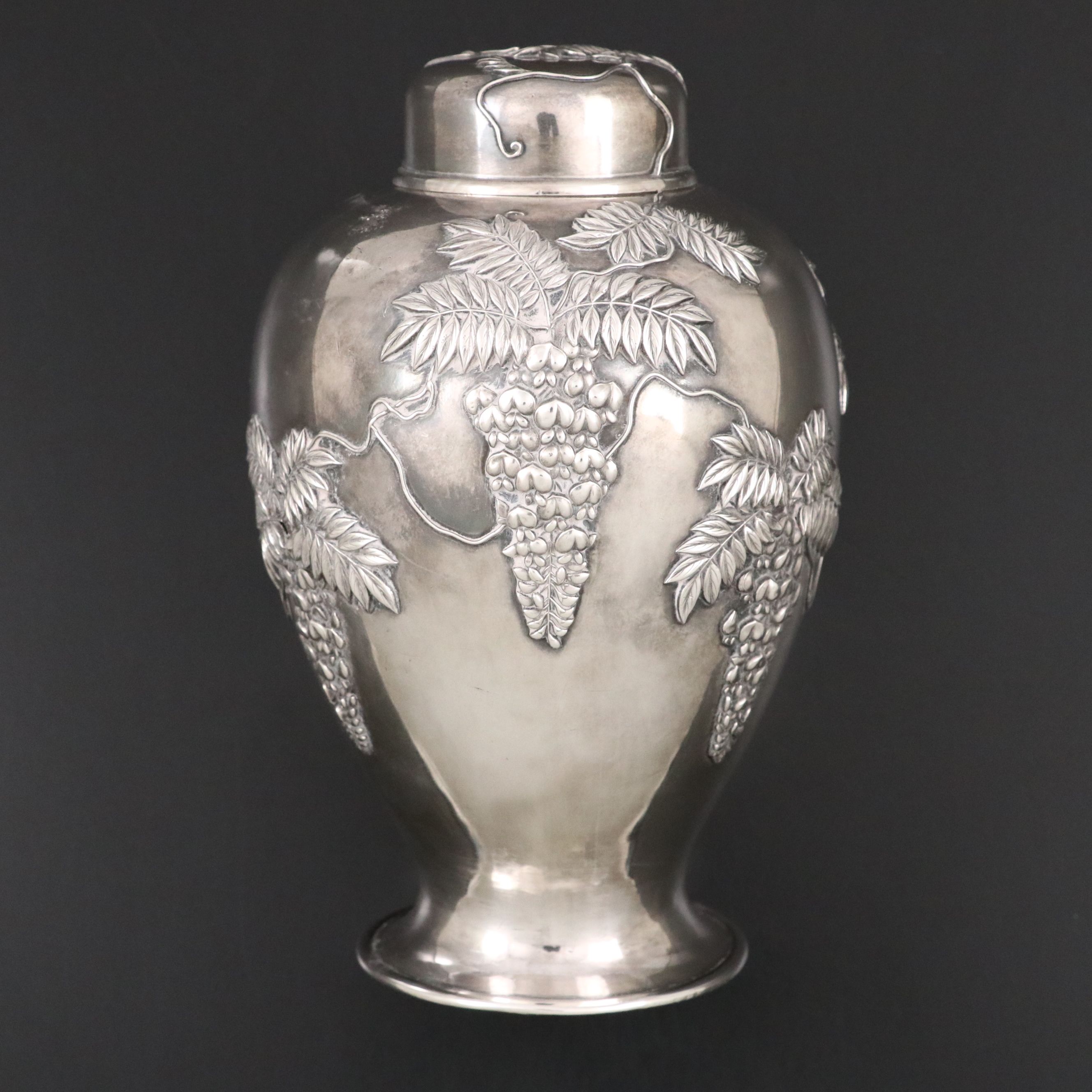 Japanese Wisteria Branch Sterling Silver Tea Caddy