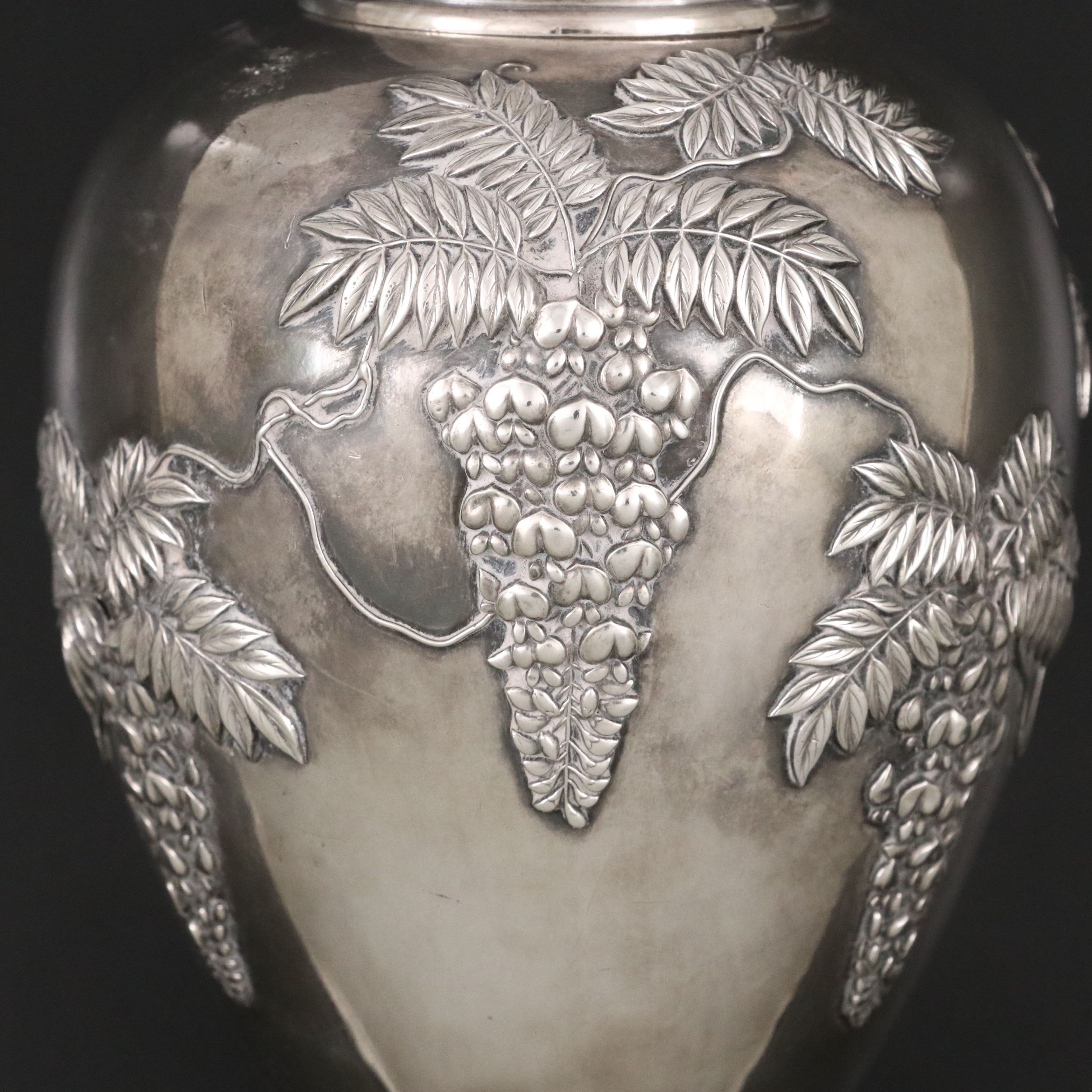 Japanese Wisteria Branch Sterling Silver Tea Caddy