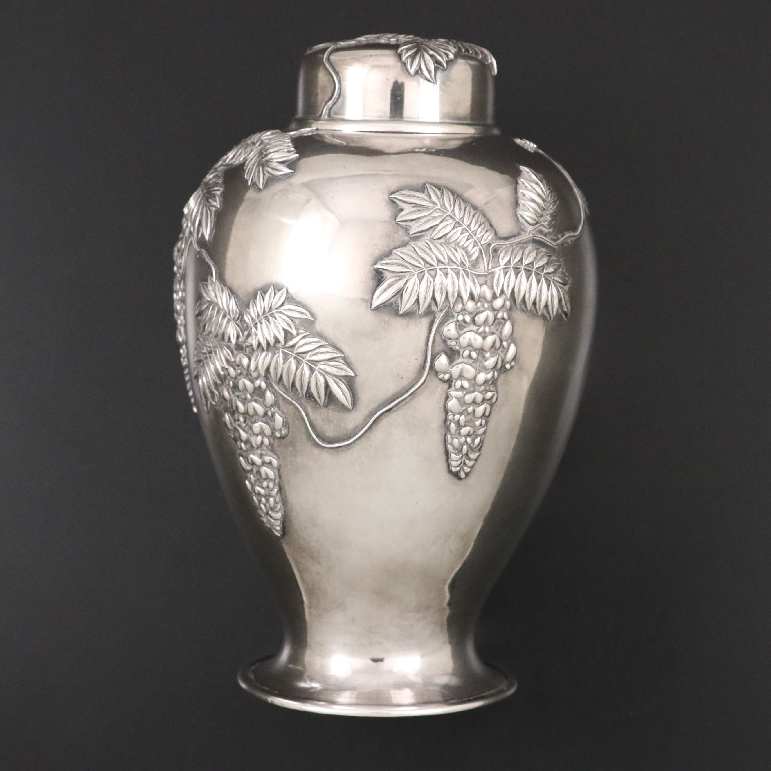 Japanese Wisteria Branch Sterling Silver Tea Caddy