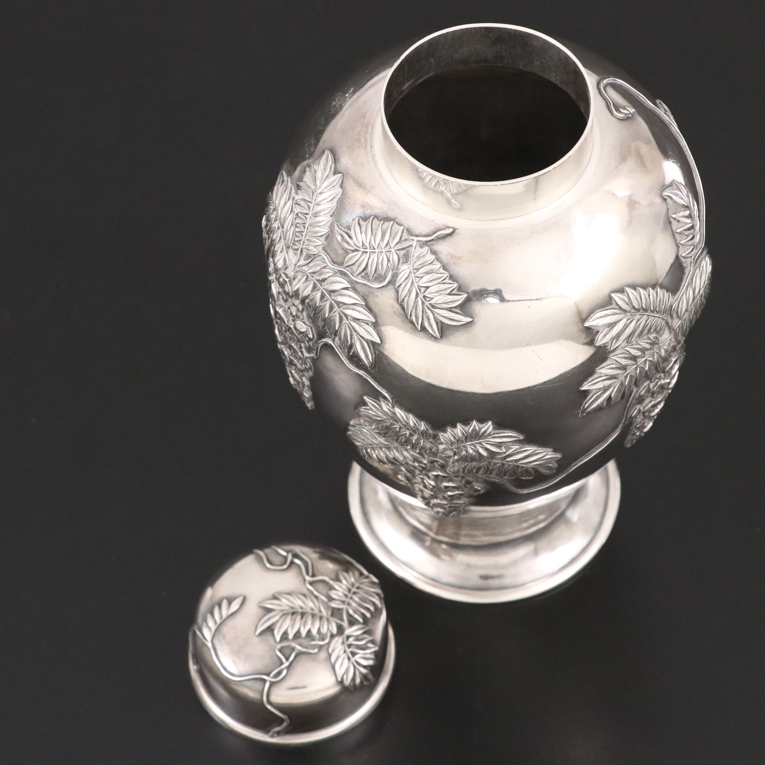 Japanese Wisteria Branch Sterling Silver Tea Caddy