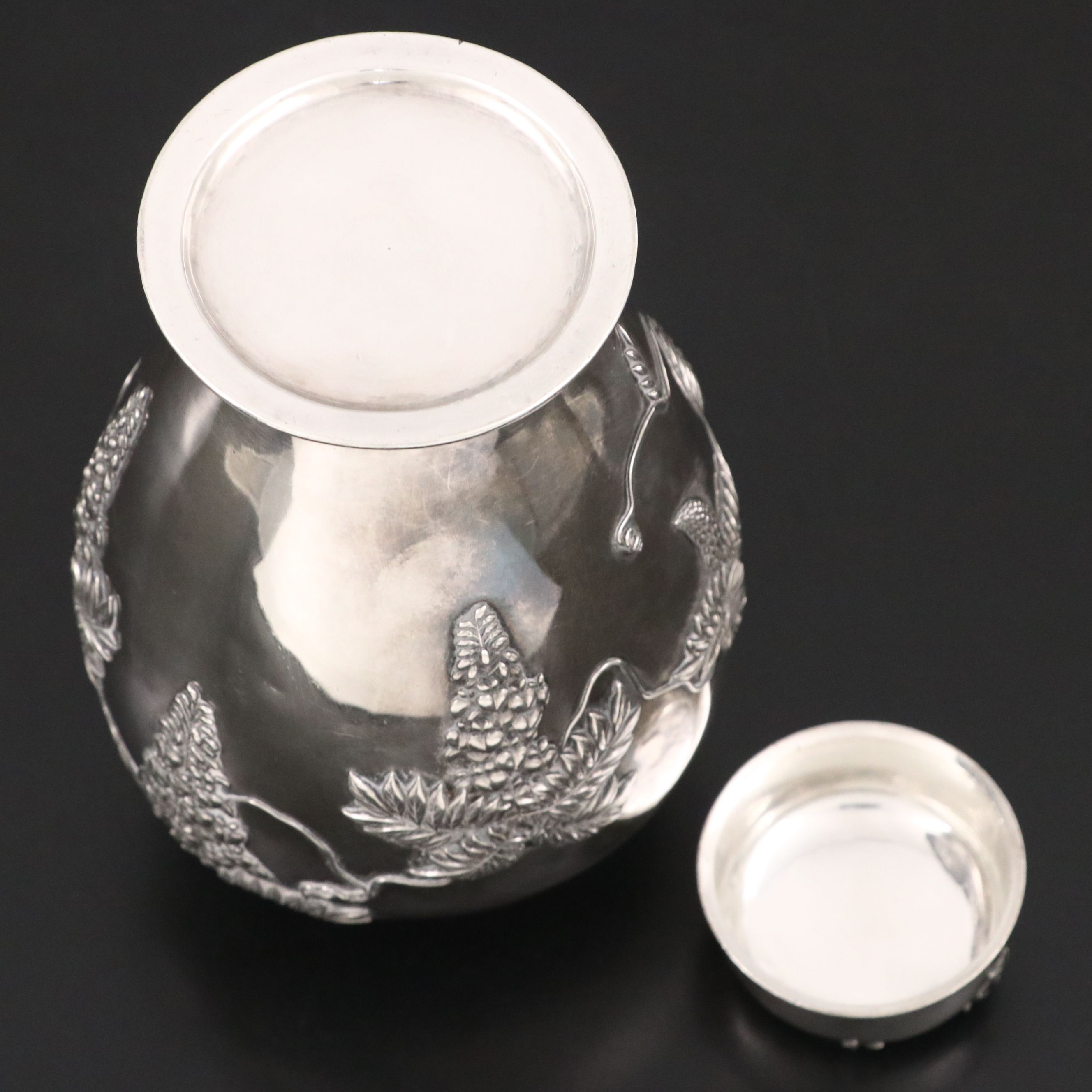 Japanese Wisteria Branch Sterling Silver Tea Caddy