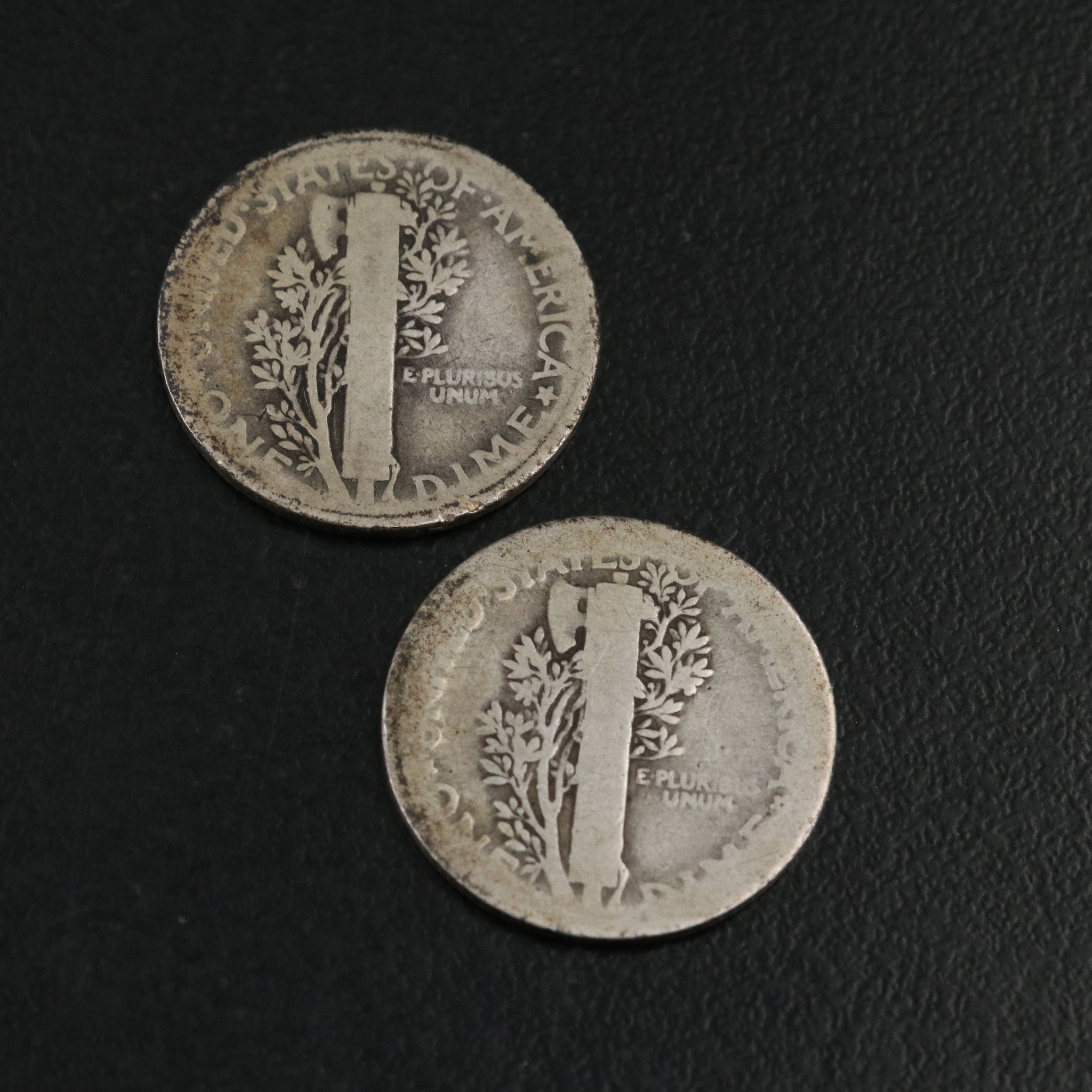 Two 1921 Mercury Silver Dimes with Five Others