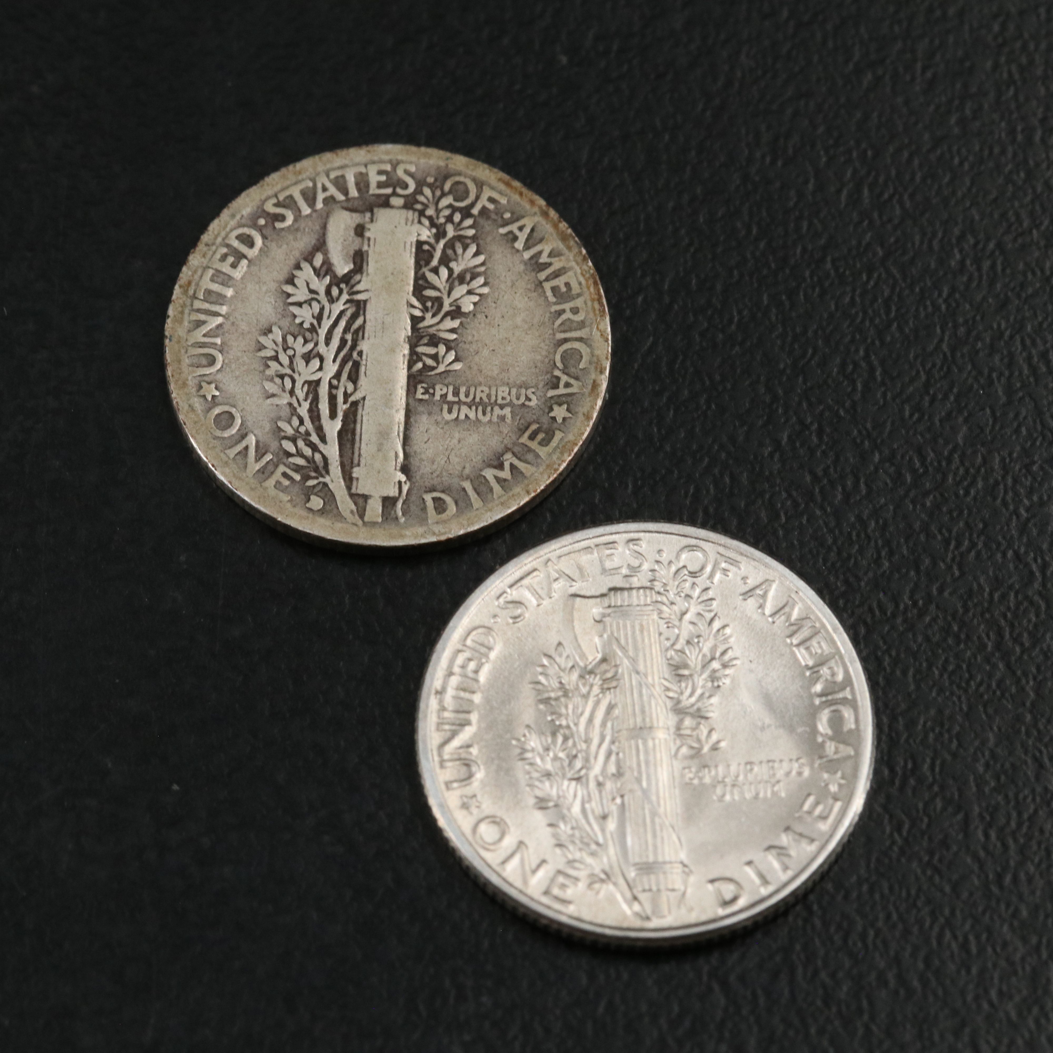 Two 1921 Mercury Silver Dimes with Five Others
