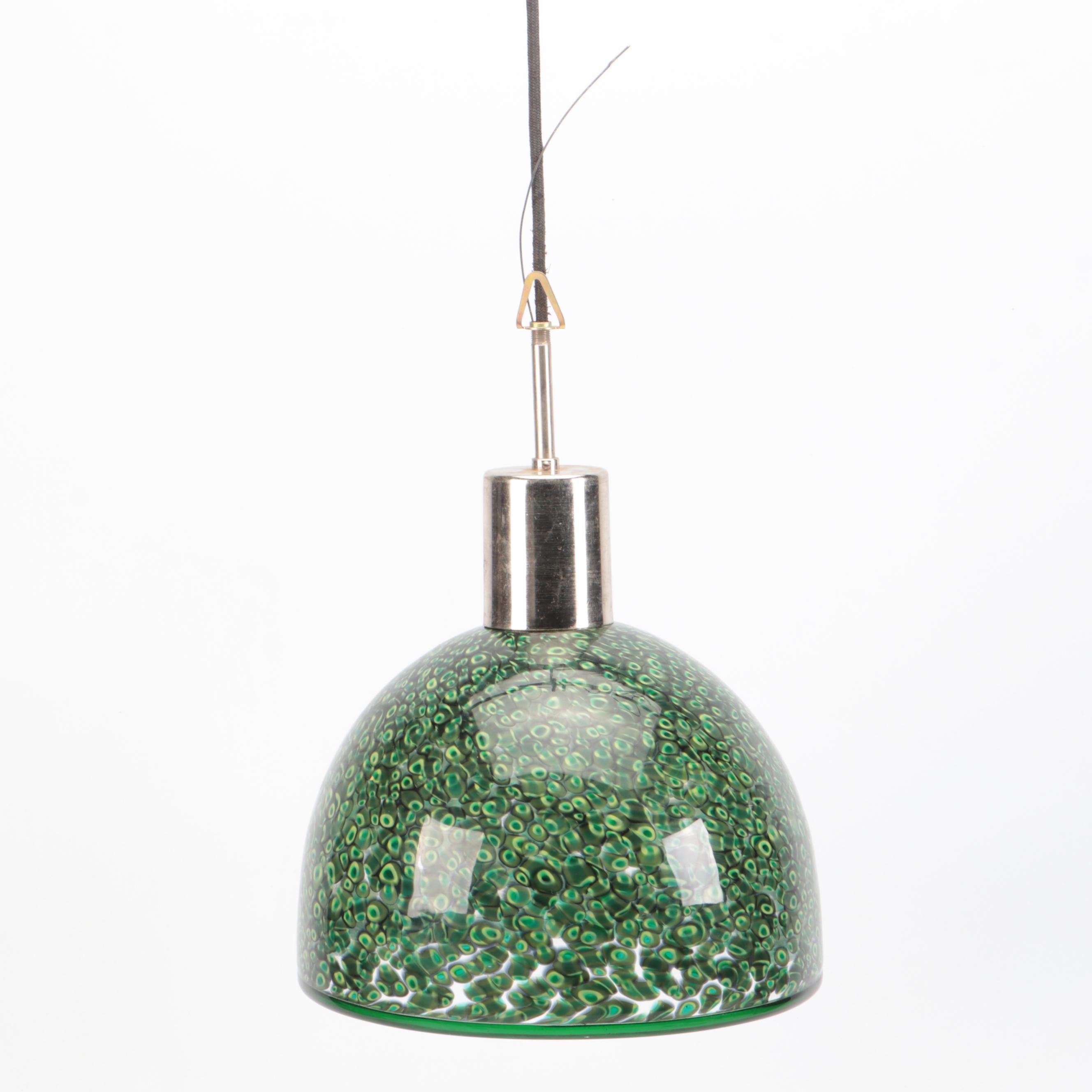 Gae Aulenti Vitosi Style Green Murrine Dome Pendant Light, Vintage