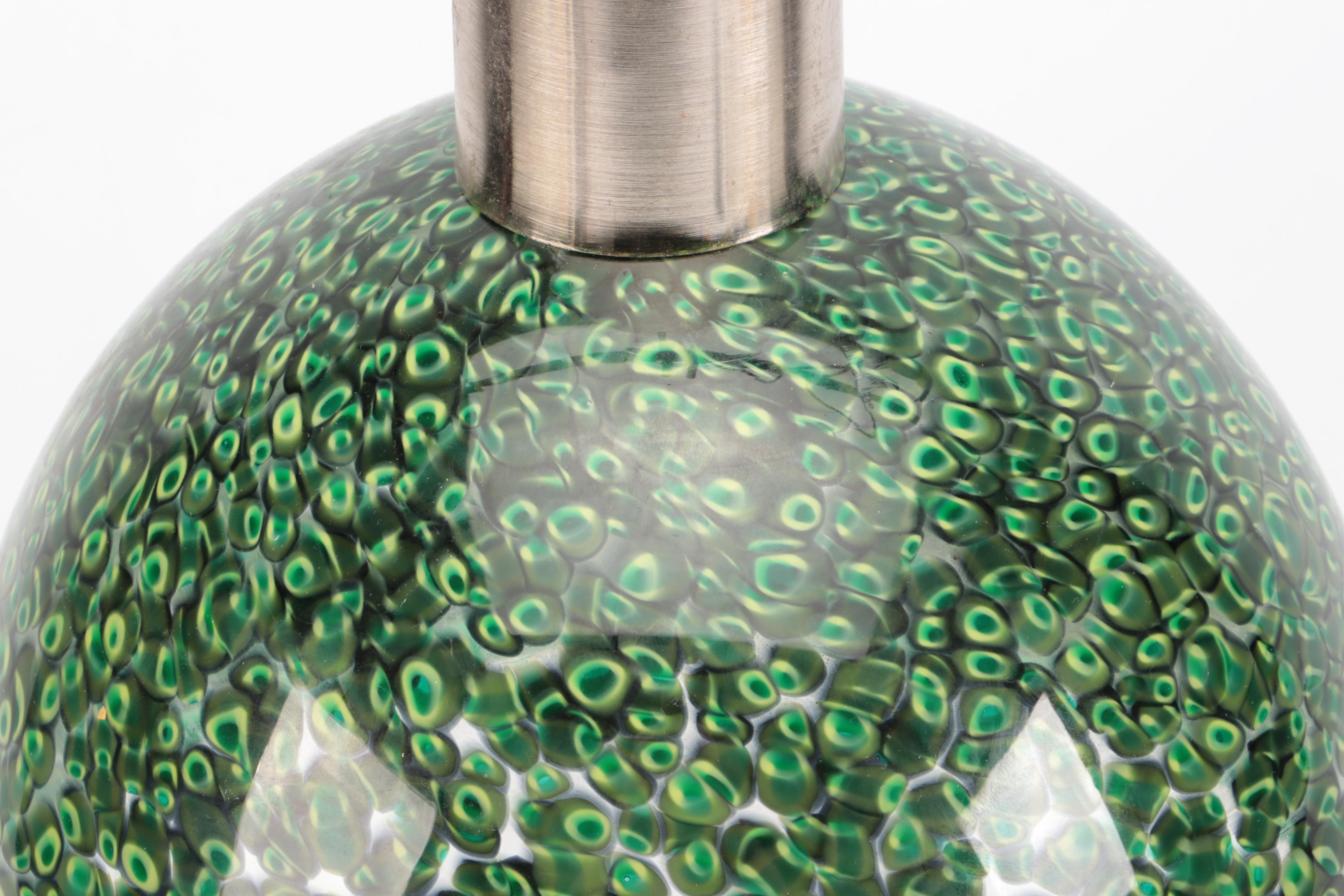 Gae Aulenti Vitosi Style Green Murrine Dome Pendant Light, Vintage