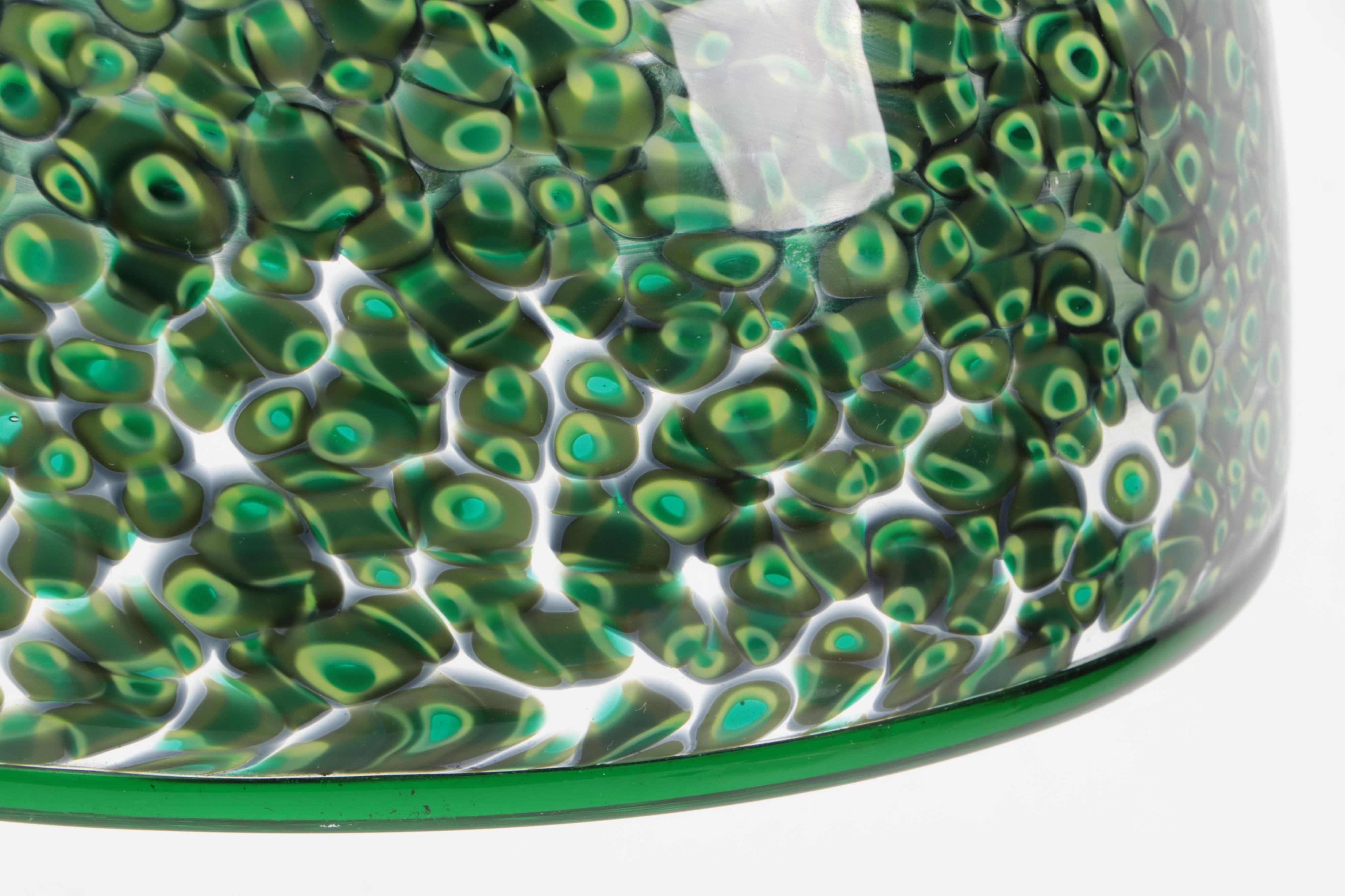 Gae Aulenti Vitosi Style Green Murrine Dome Pendant Light, Vintage