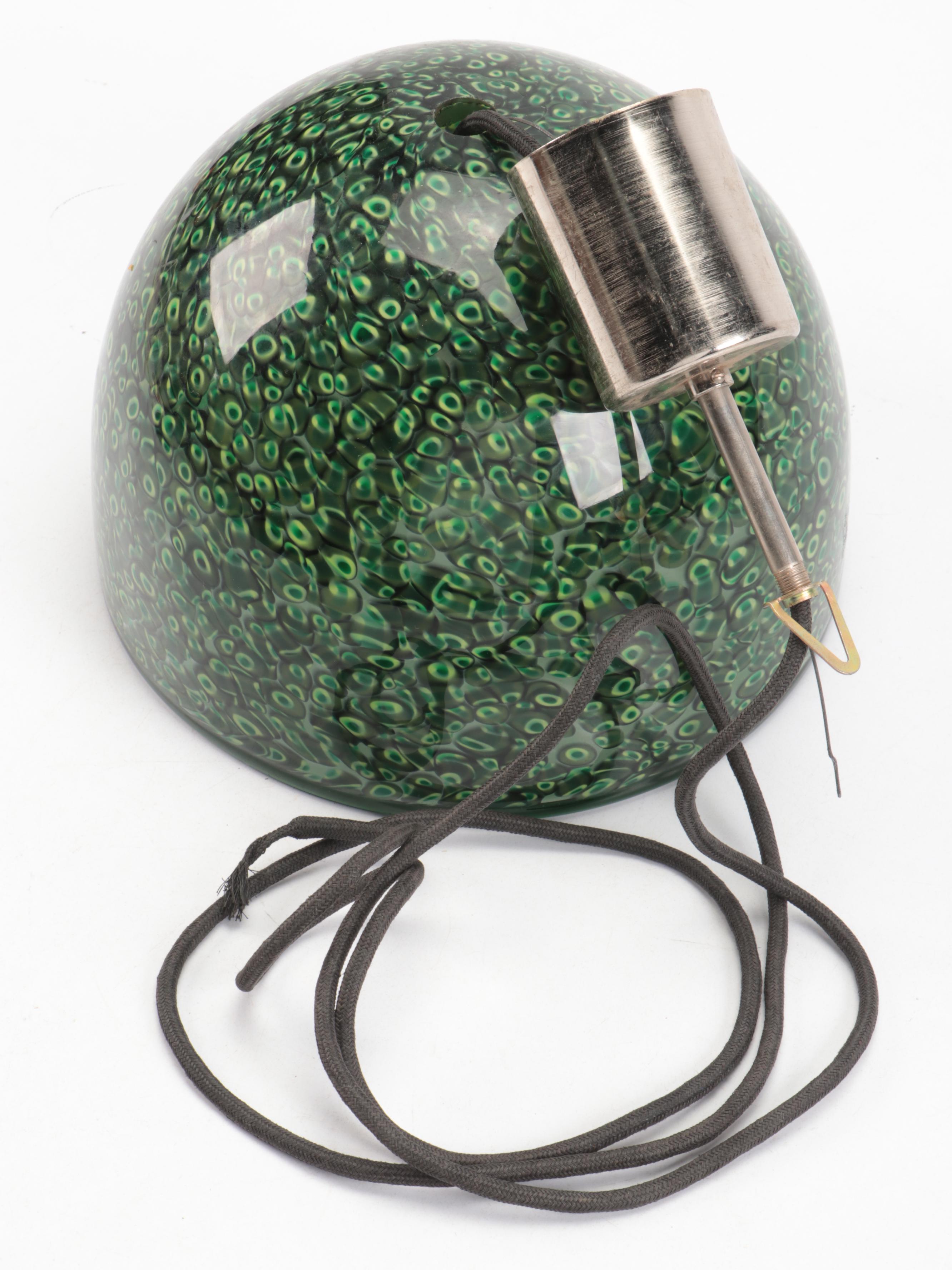 Gae Aulenti Vitosi Style Green Murrine Dome Pendant Light, Vintage