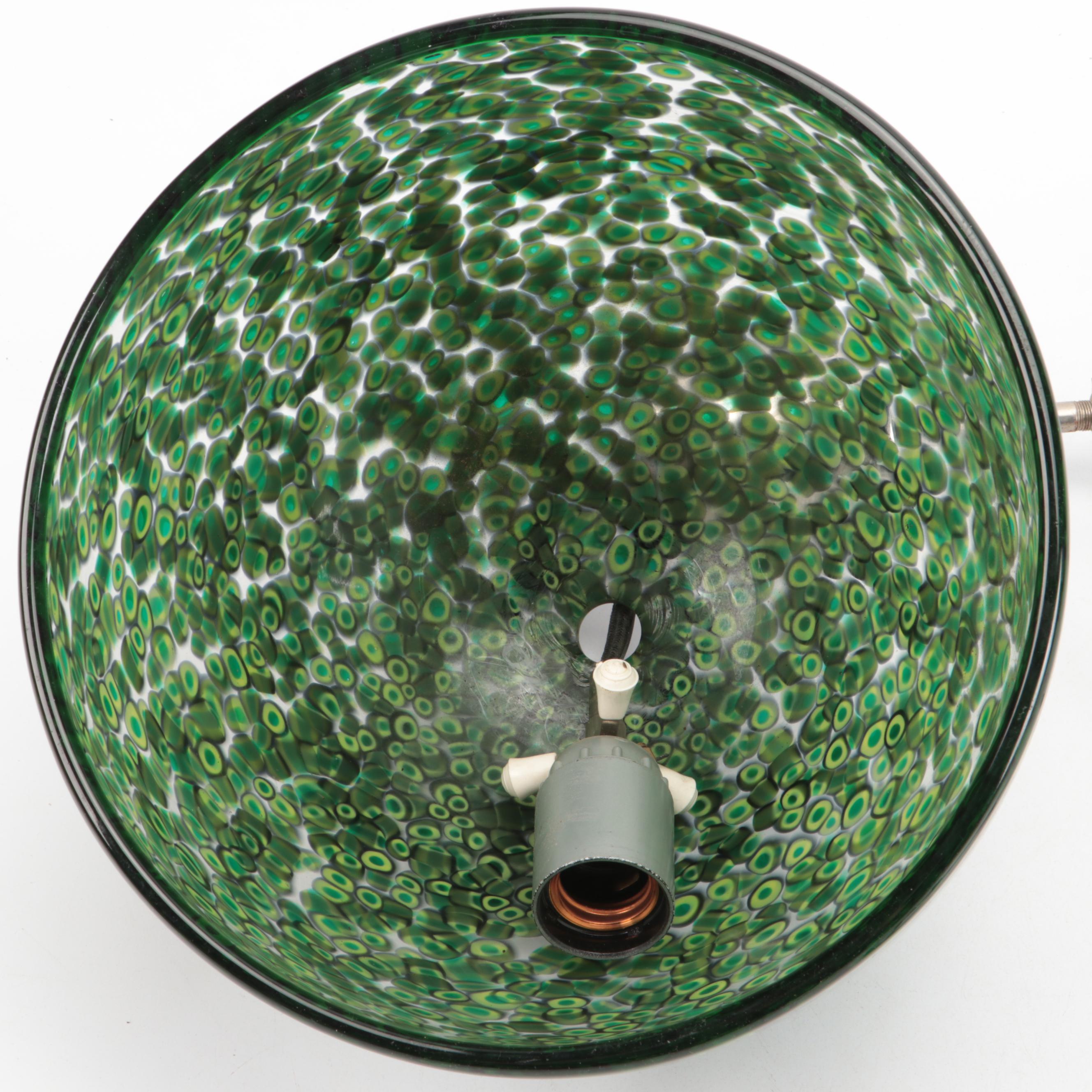 Gae Aulenti Vitosi Style Green Murrine Dome Pendant Light, Vintage
