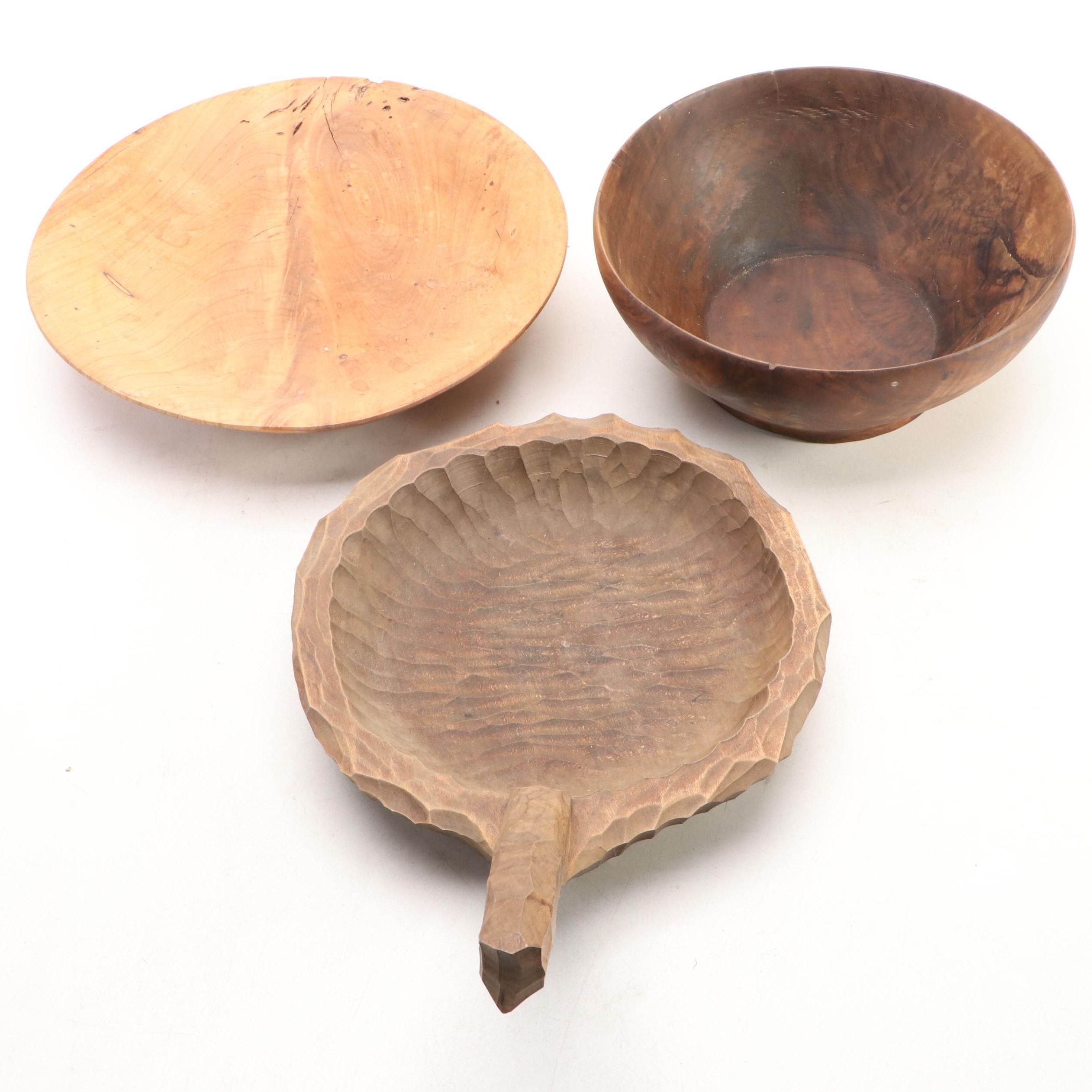 Primitive Style Hand-Carved Wood Fruit Bowls, Late 20th Century