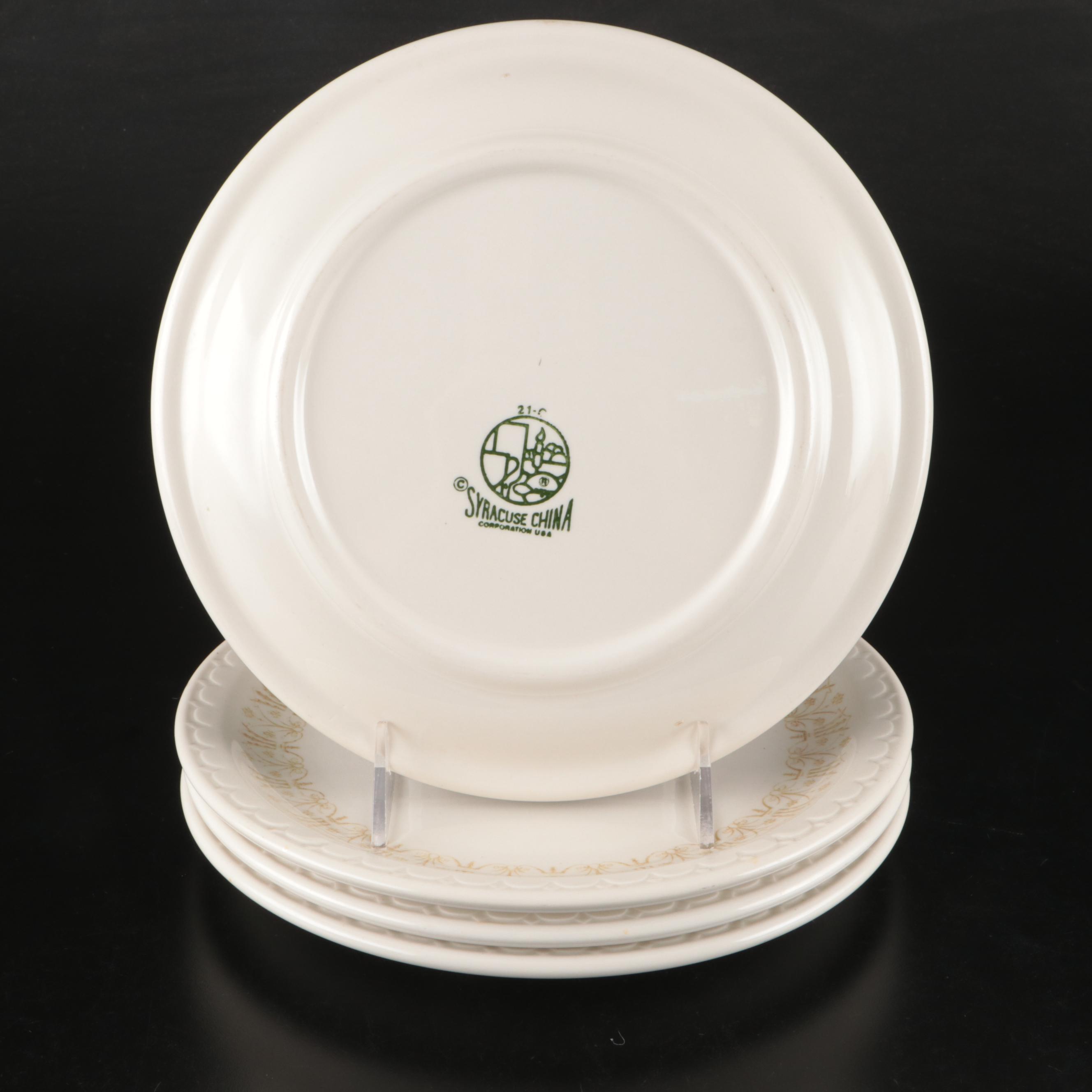 Syracuse China Stoneware Plates and Bowls with Glass Hurricanes