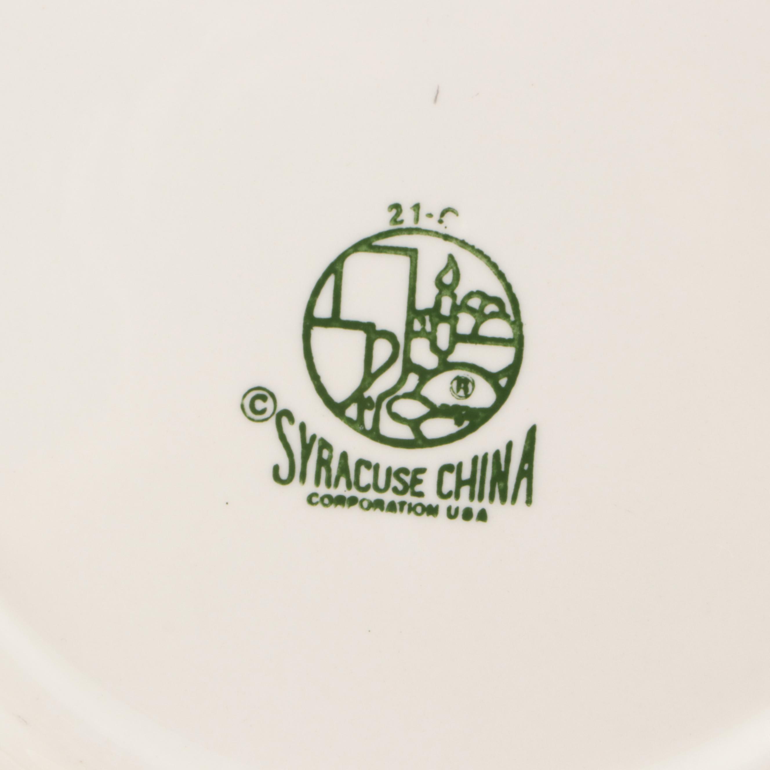 Syracuse China Stoneware Plates and Bowls with Glass Hurricanes