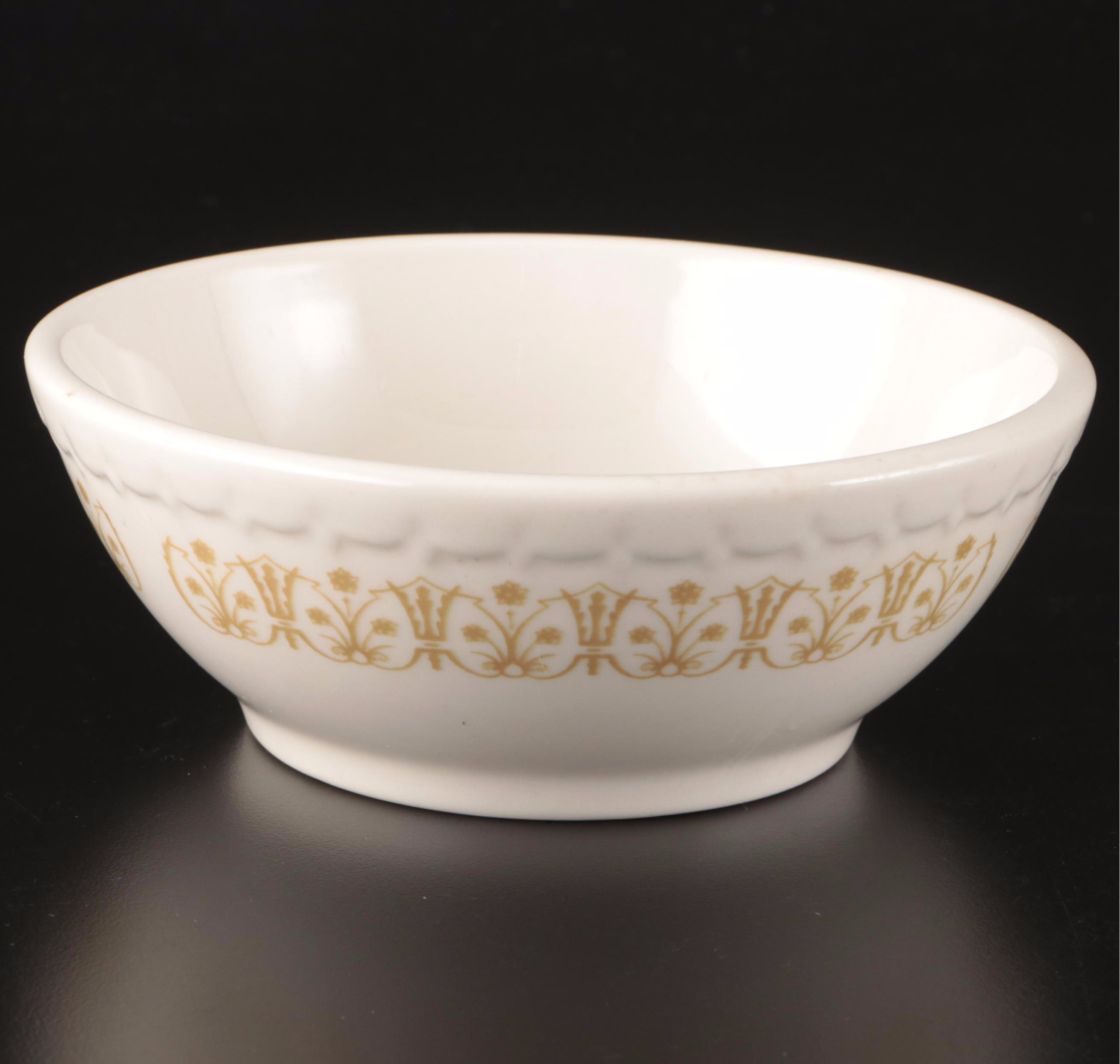 Syracuse China Stoneware Plates and Bowls with Glass Hurricanes