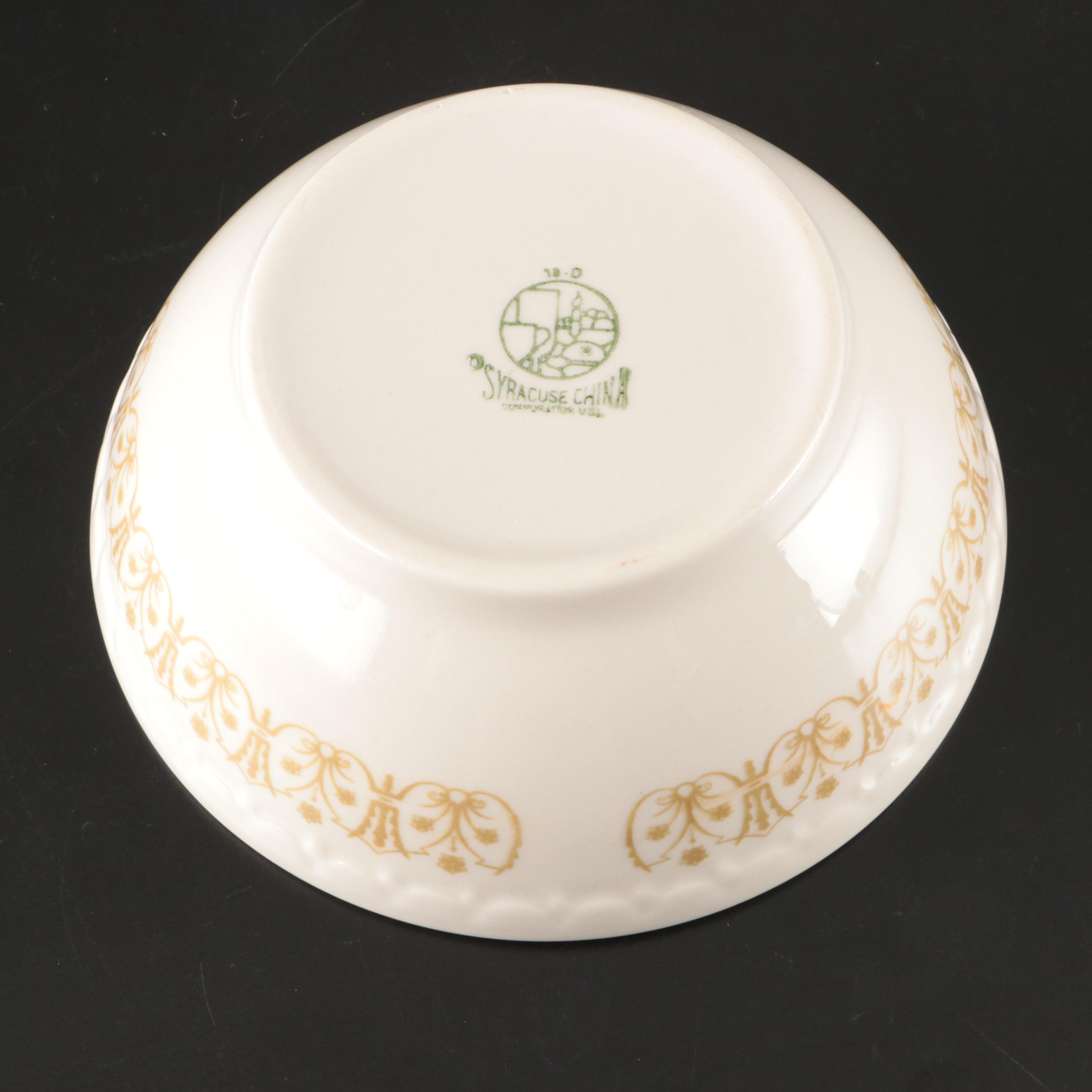 Syracuse China Stoneware Plates and Bowls with Glass Hurricanes