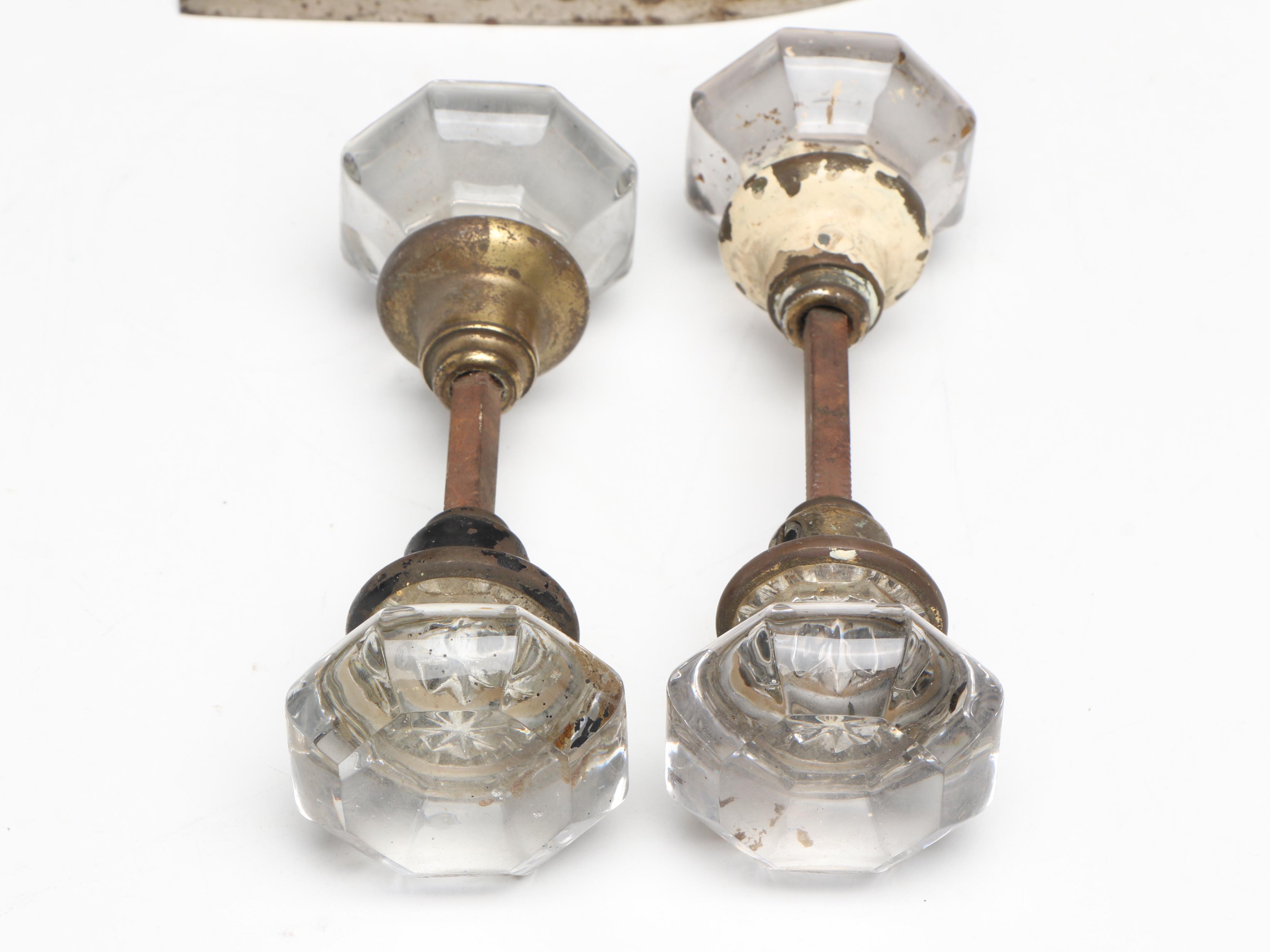 Decorative Items with Glass Door Knobs, Babbitt Metal Ingot, and Steam Iron