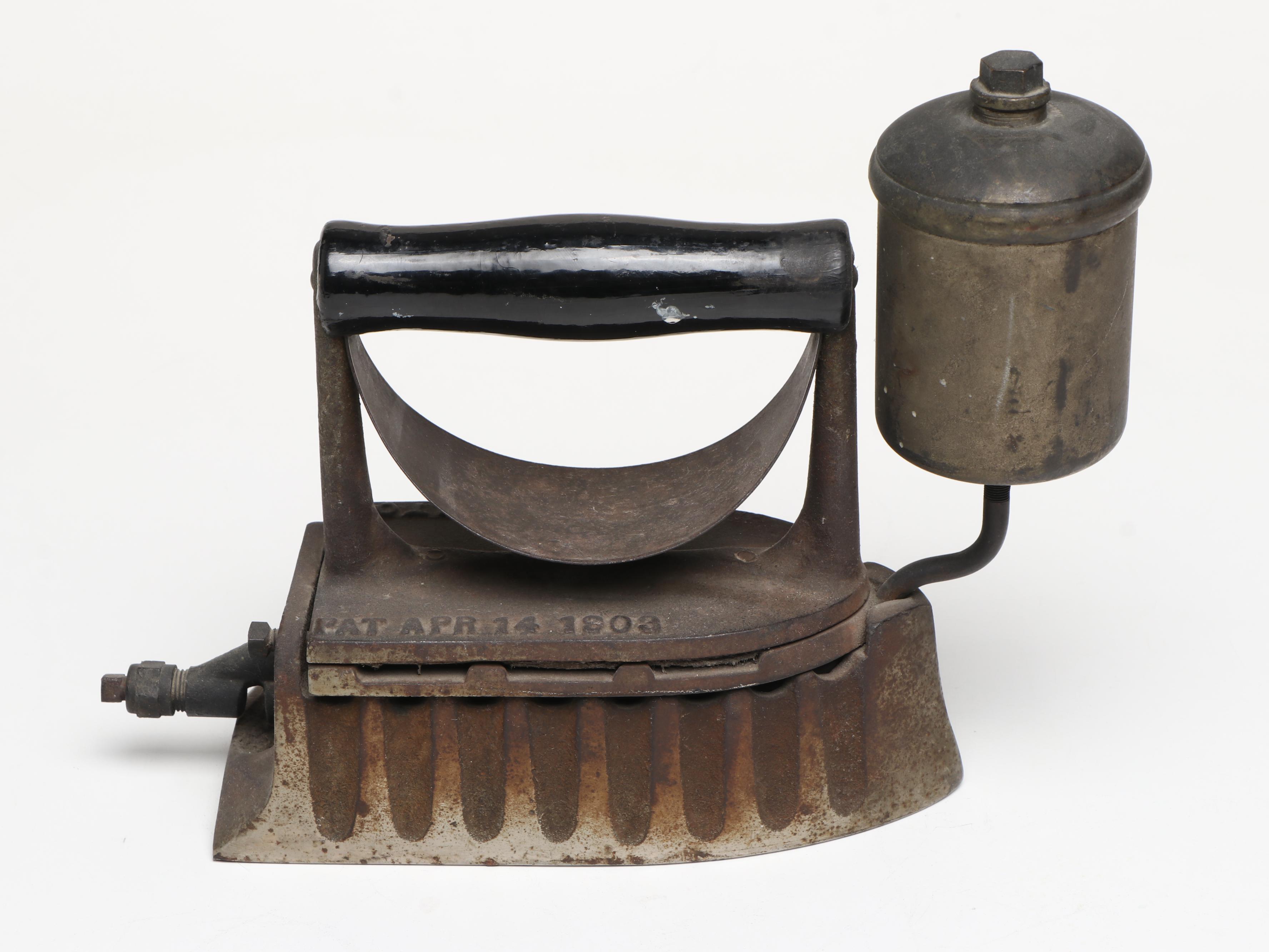 Decorative Items with Glass Door Knobs, Babbitt Metal Ingot, and Steam Iron