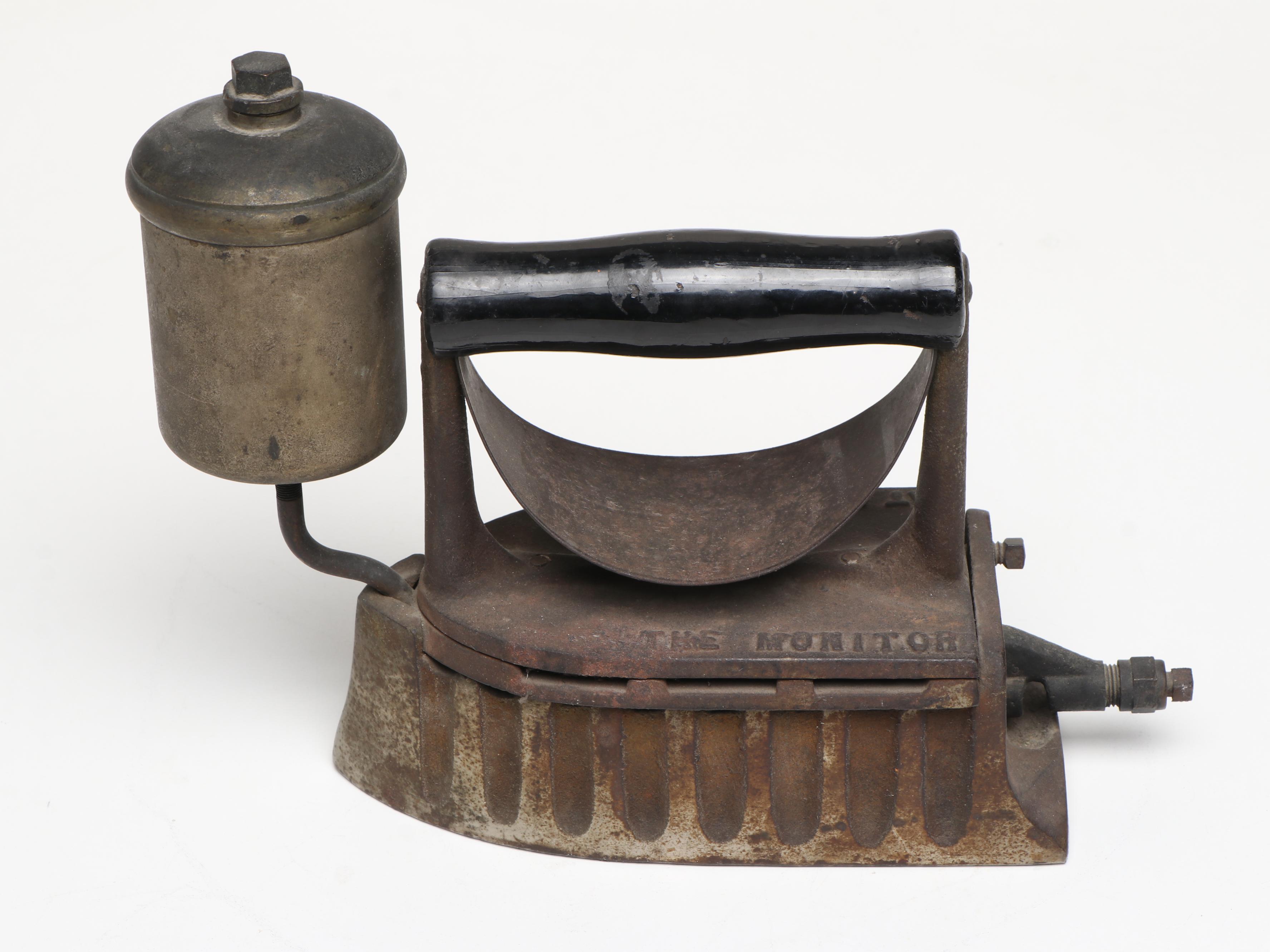 Decorative Items with Glass Door Knobs, Babbitt Metal Ingot, and Steam Iron