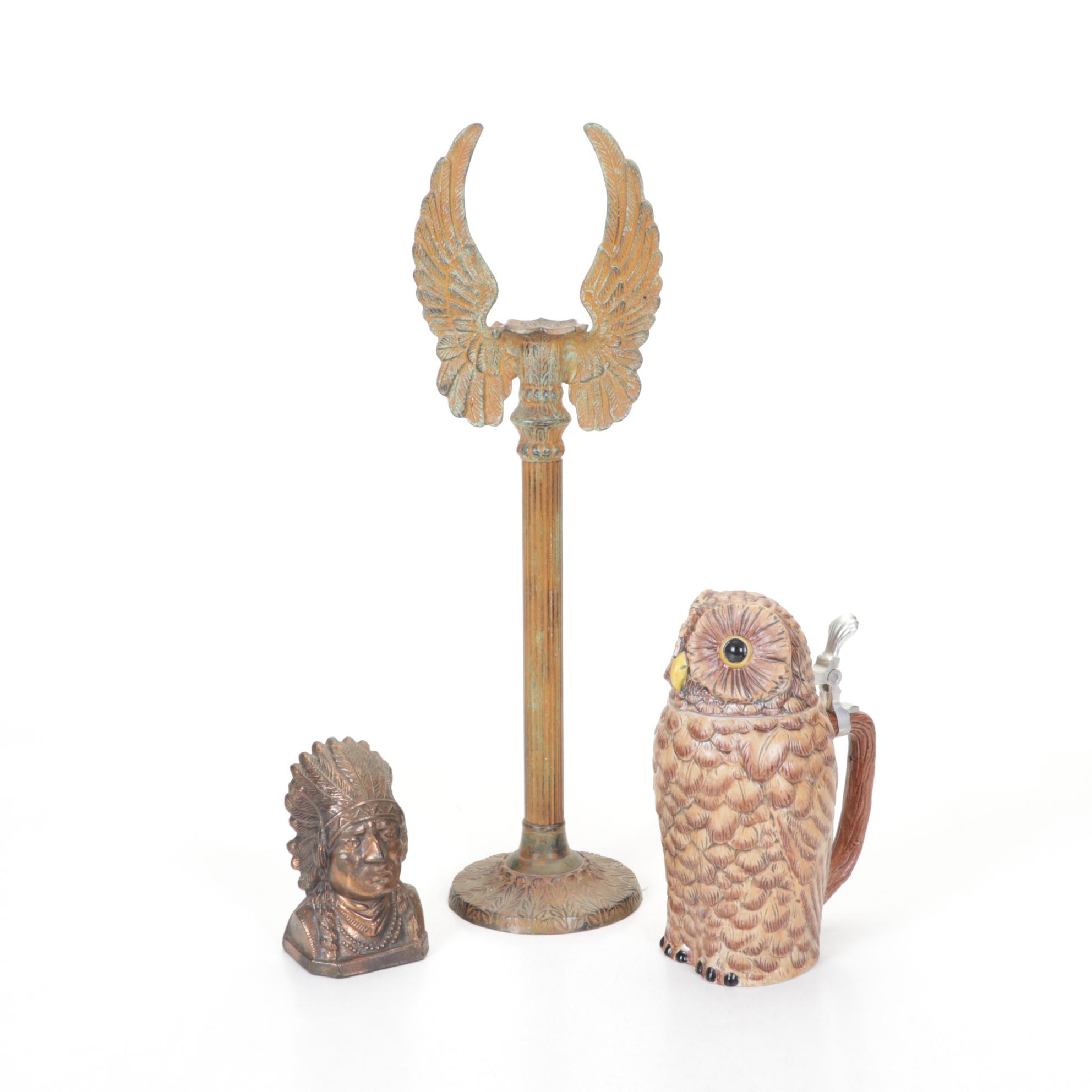 Gerz Owl Beer Stein with Cast Copper Coin Bank & More