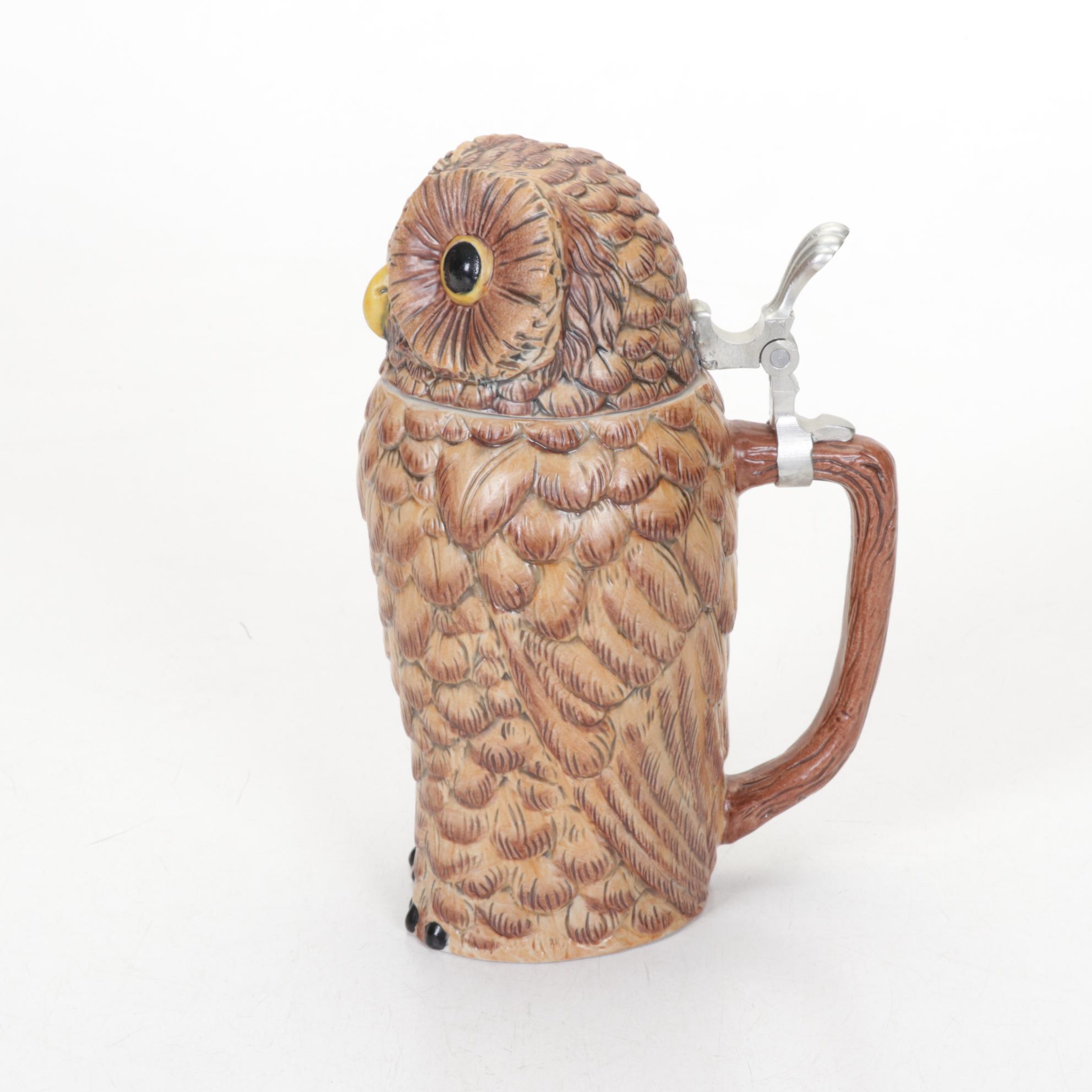 Gerz Owl Beer Stein with Cast Copper Coin Bank & More