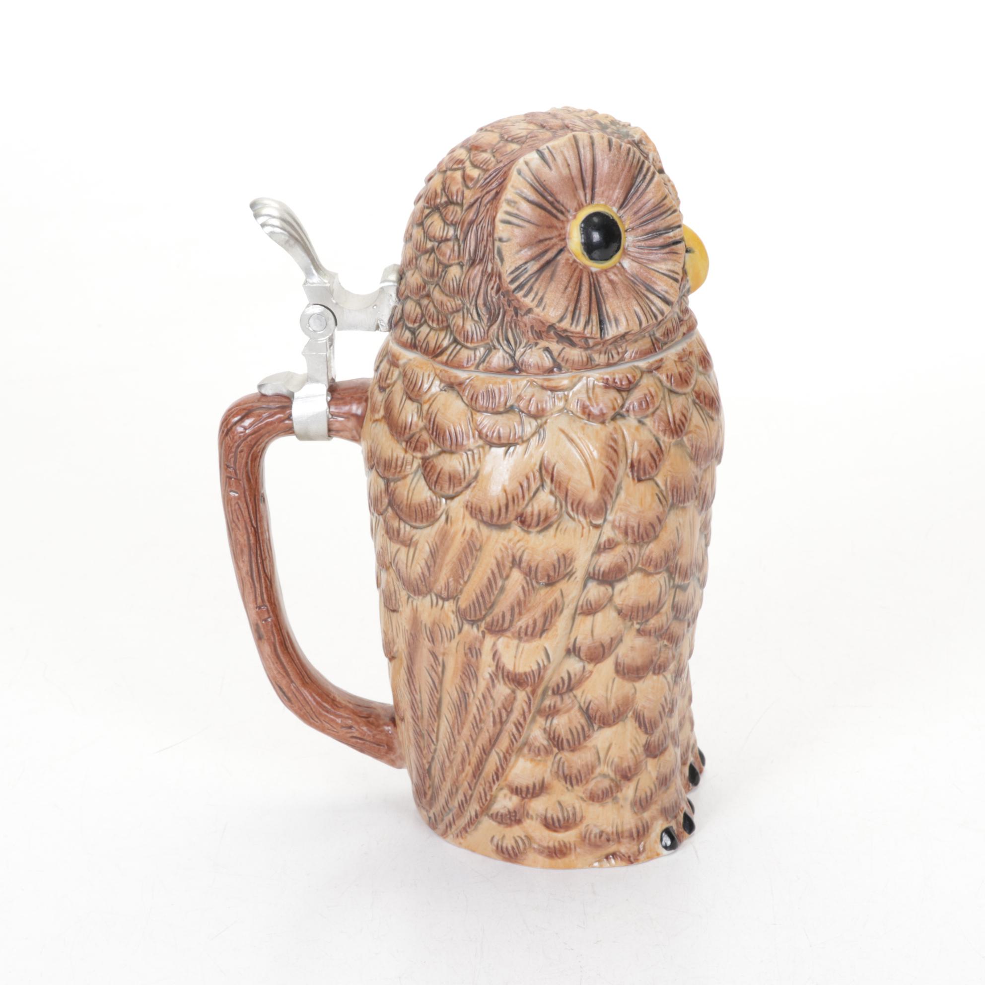 Gerz Owl Beer Stein with Cast Copper Coin Bank & More