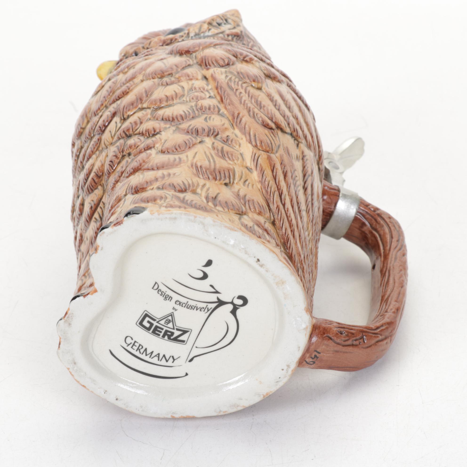 Gerz Owl Beer Stein with Cast Copper Coin Bank & More