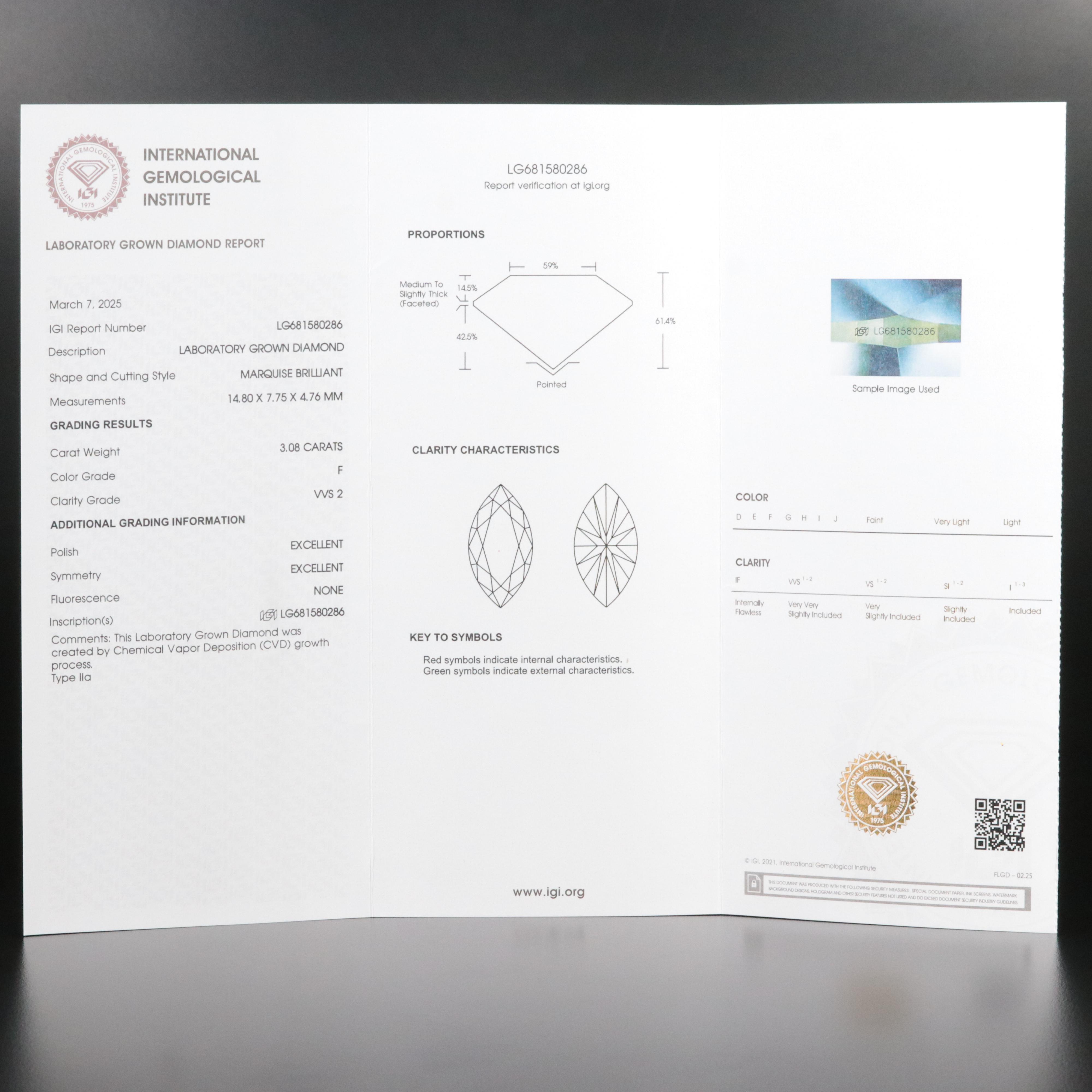 18K 3.08 CT Lab Grown Diamond Pendant with IGI Report