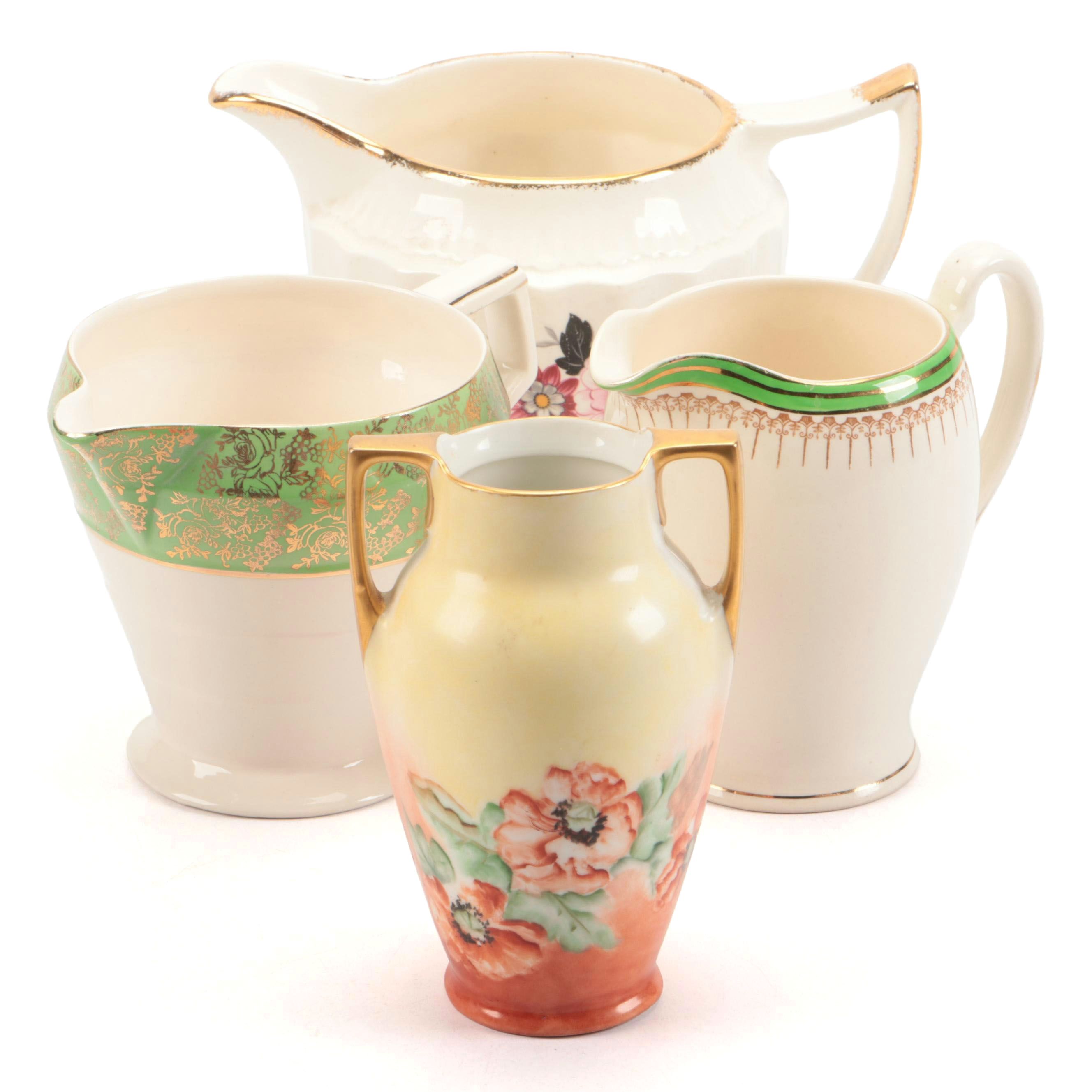 Swinnertons "Luxor Ivory" and Other Ceramic Pitchers with Handled Vase