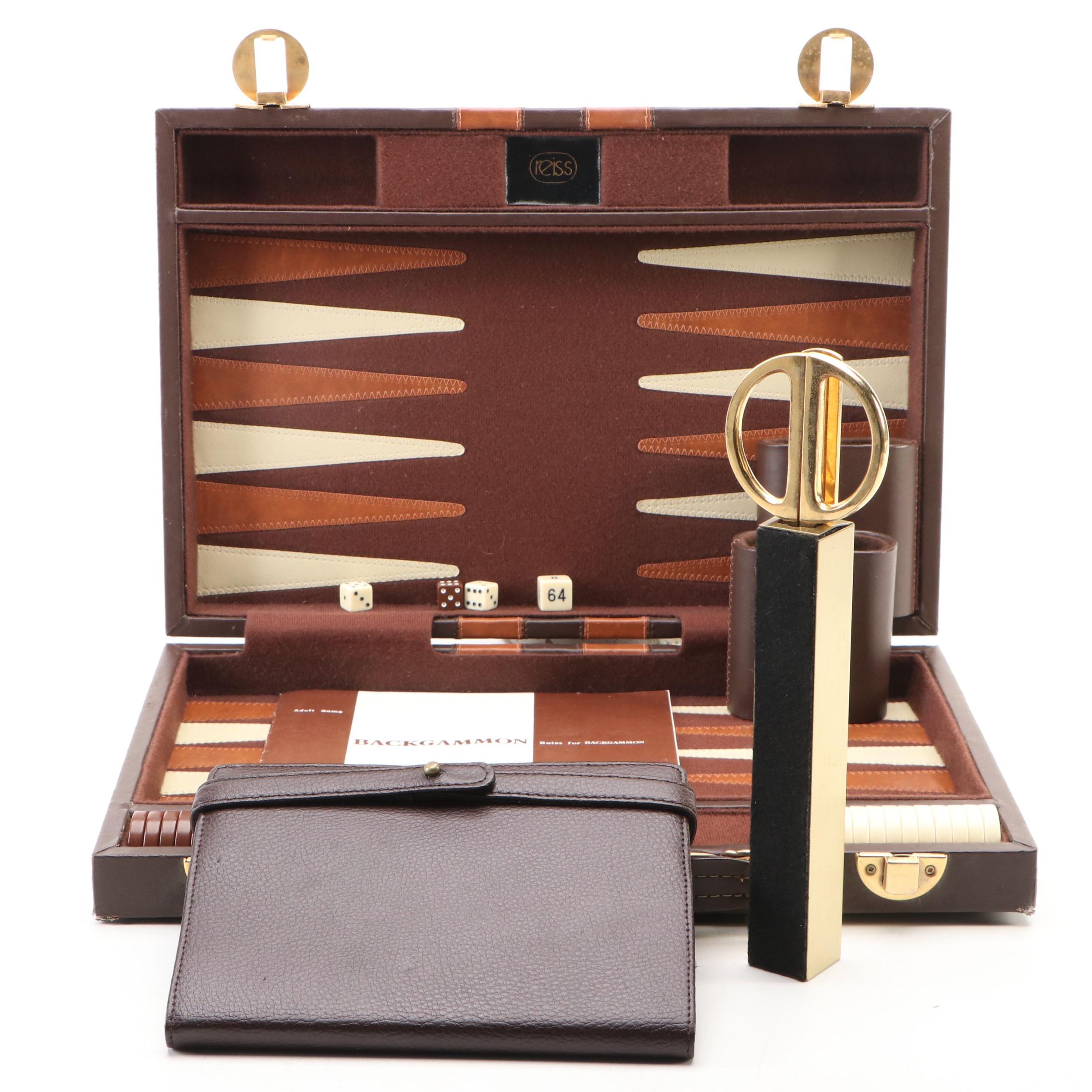 Vintage Reiss Travel Backgammon Game with Other Office Accessories